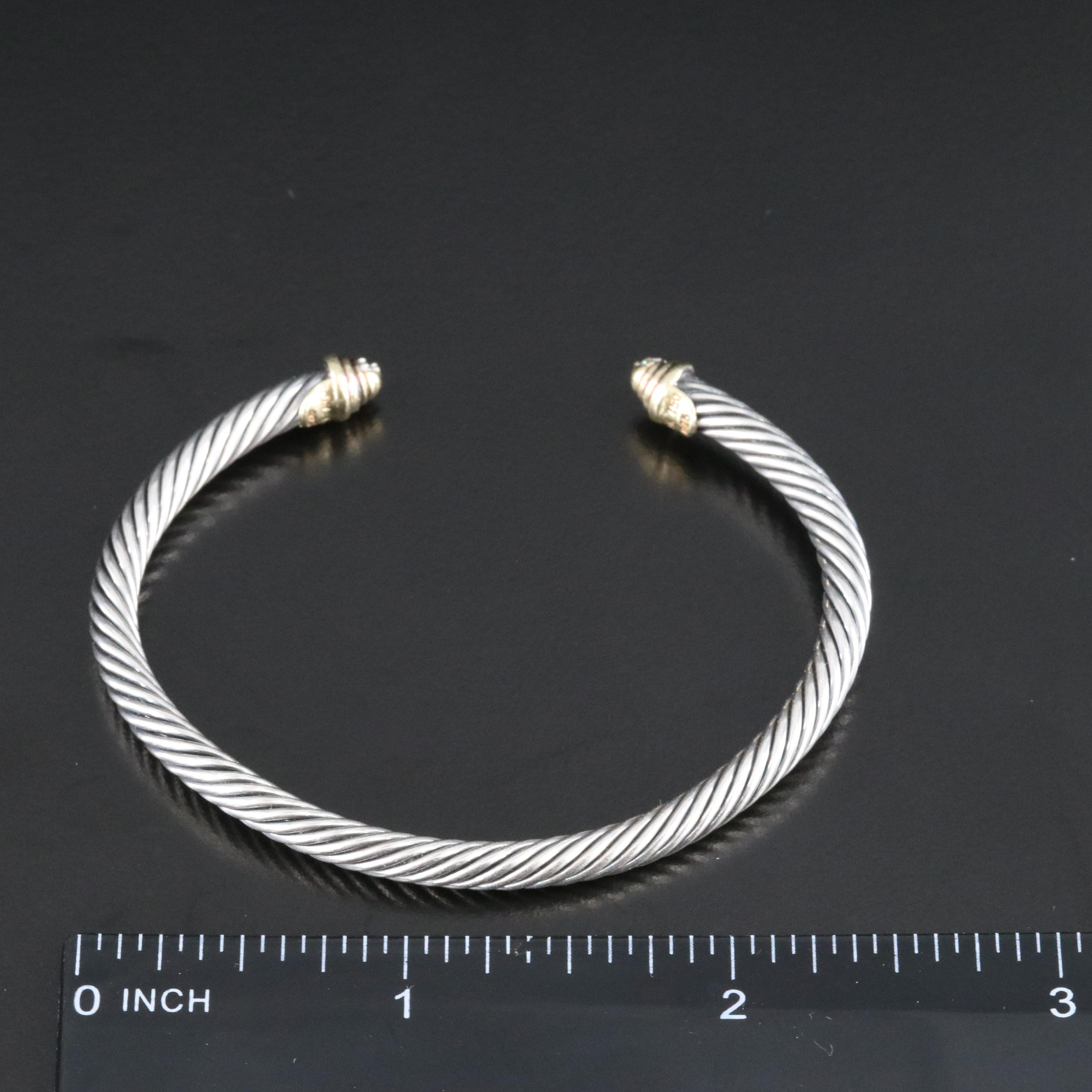David Yurman Classic Cable Sterling 0.09 CTW Diamond Cuff with 18K Accents