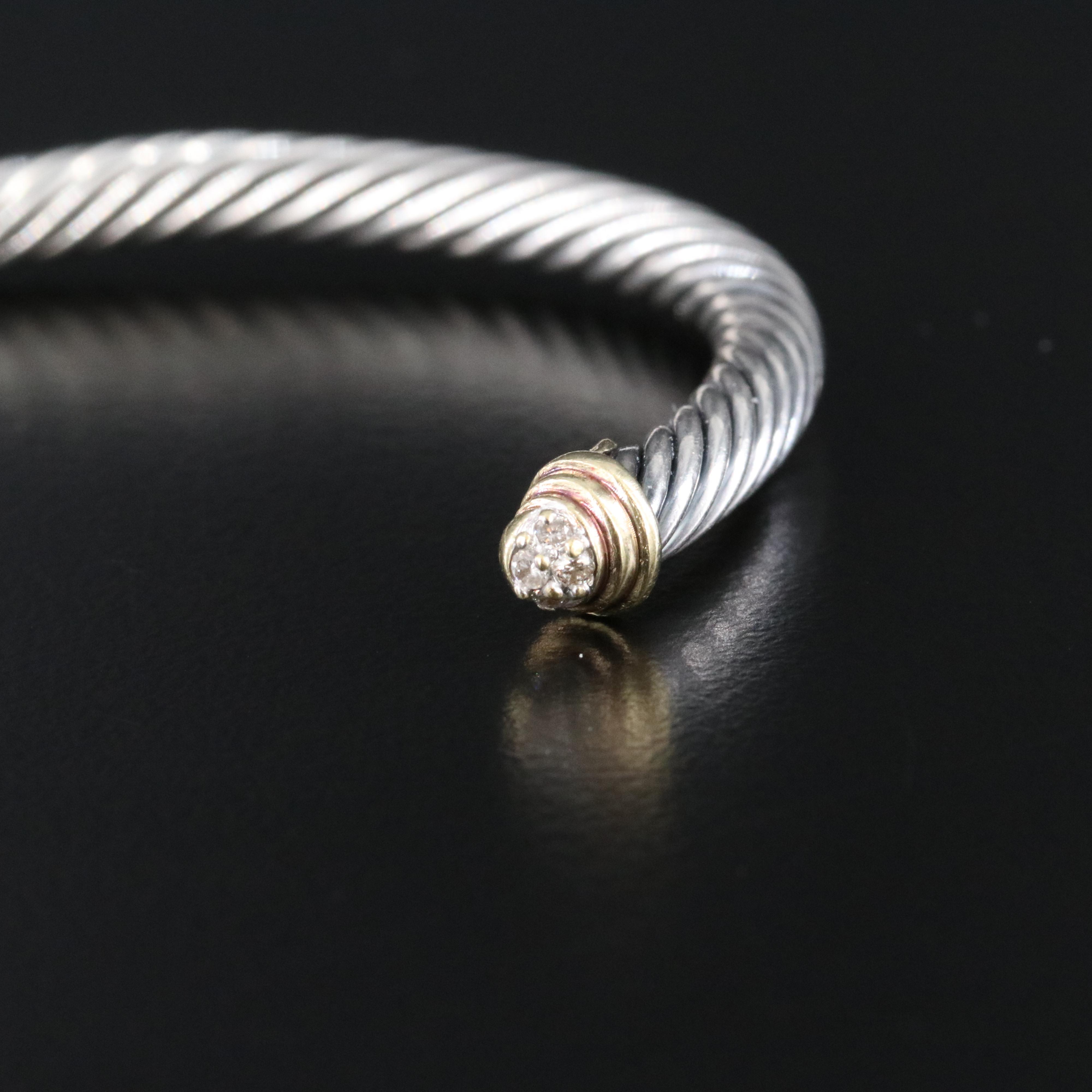 David Yurman Classic Cable Sterling 0.09 CTW Diamond Cuff with 18K Accents