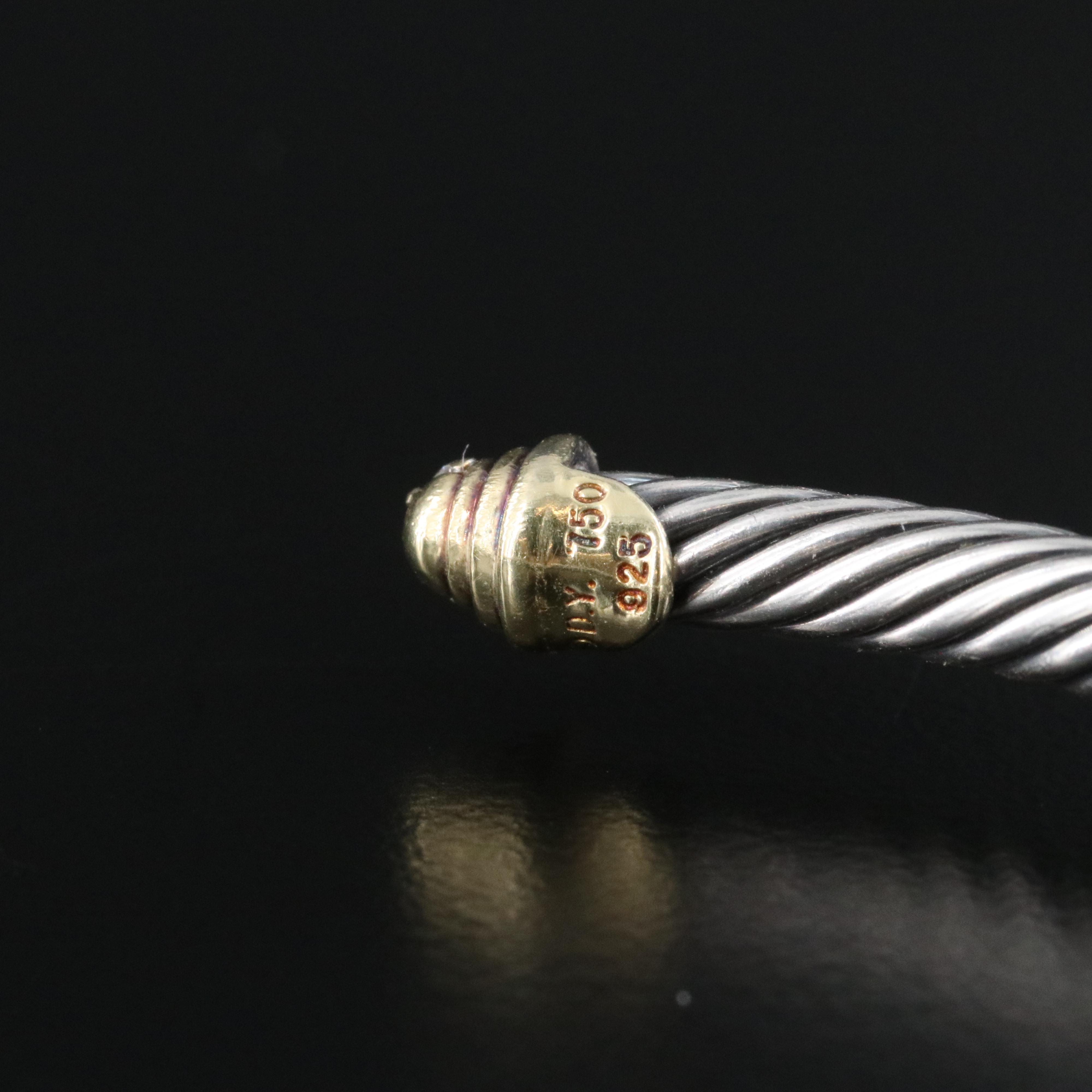David Yurman Classic Cable Sterling 0.09 CTW Diamond Cuff with 18K Accents