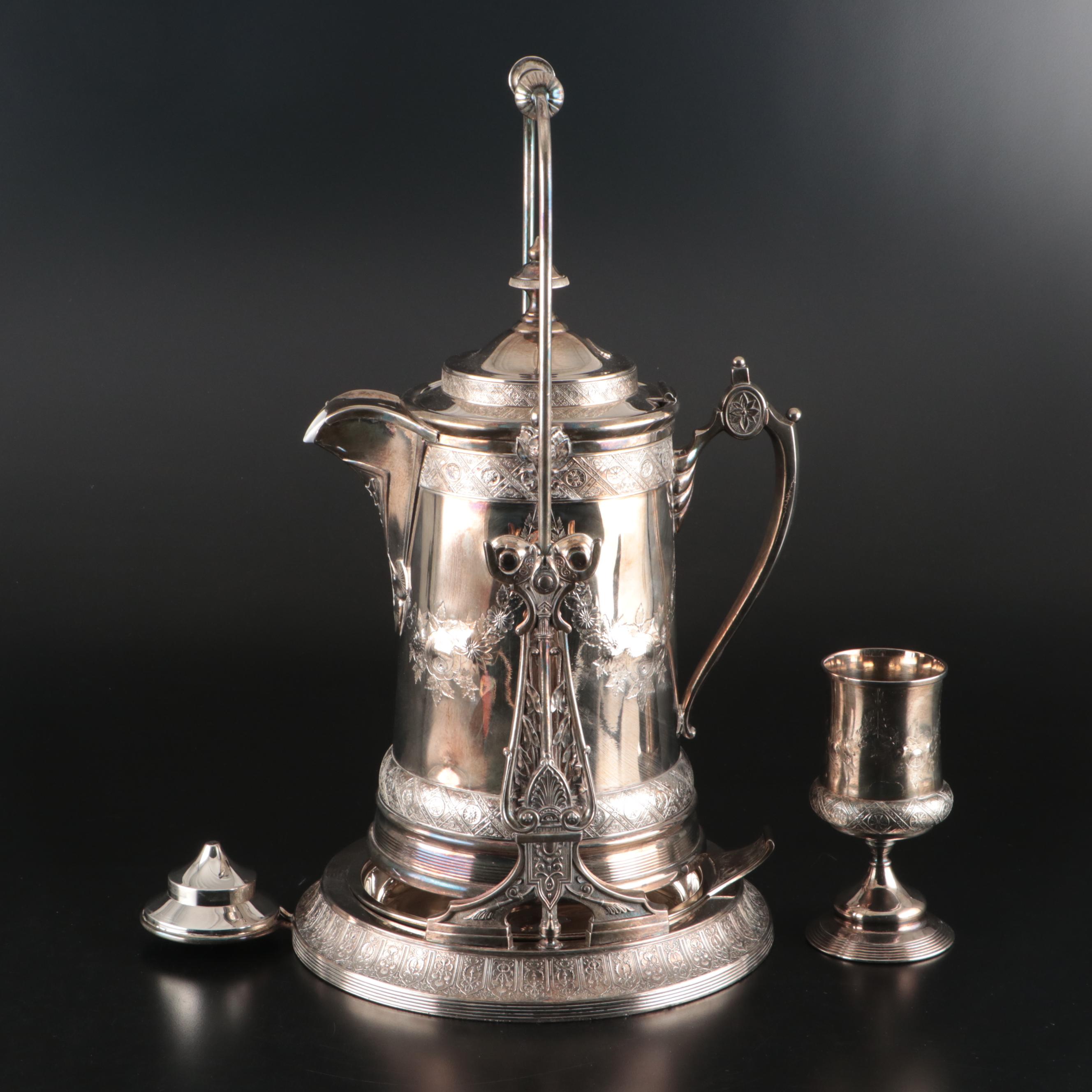 Victorian Reed & Barton Silver Plate Tipping Pitcher with Cup
