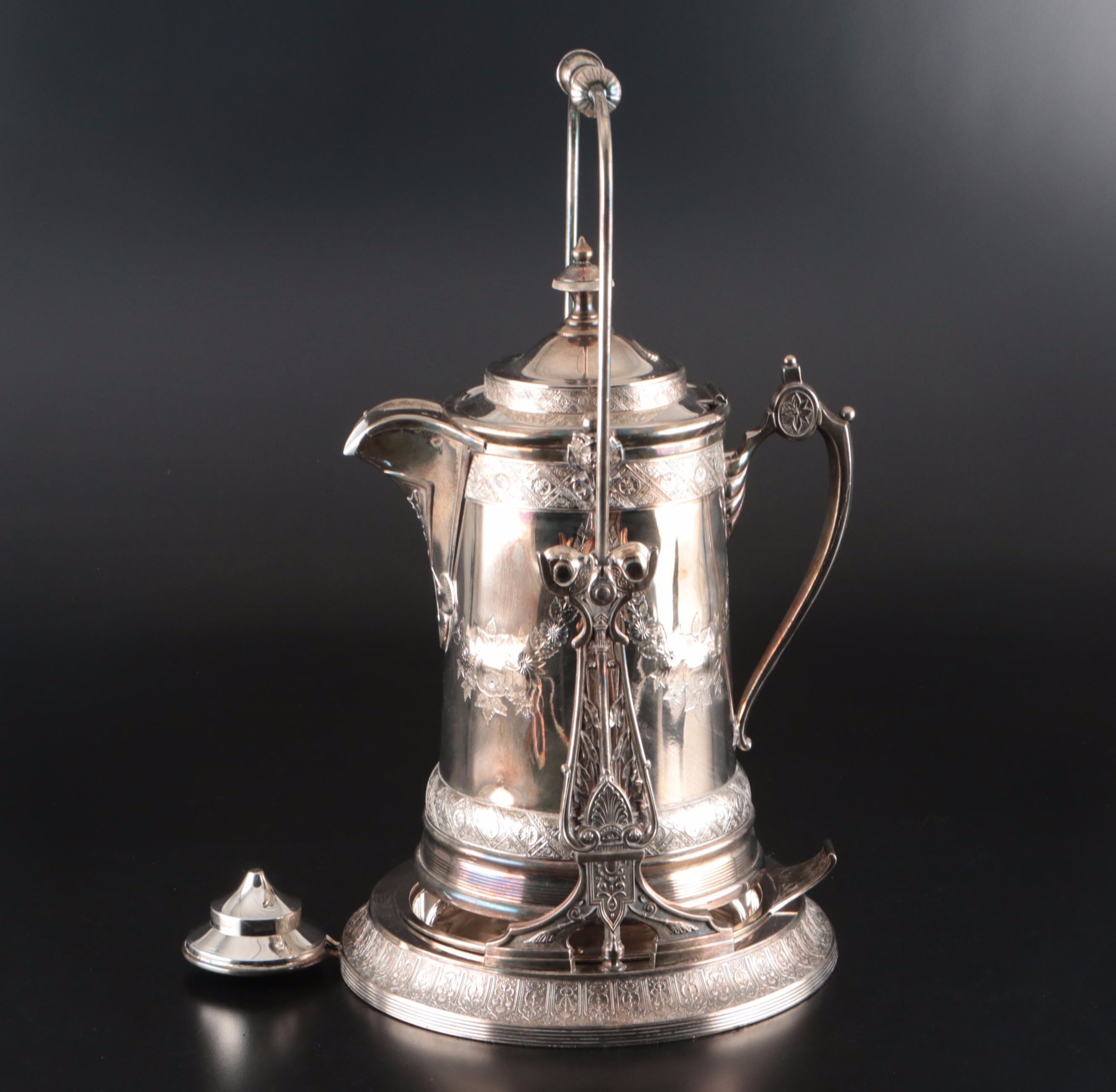 Victorian Reed & Barton Silver Plate Tipping Pitcher with Cup