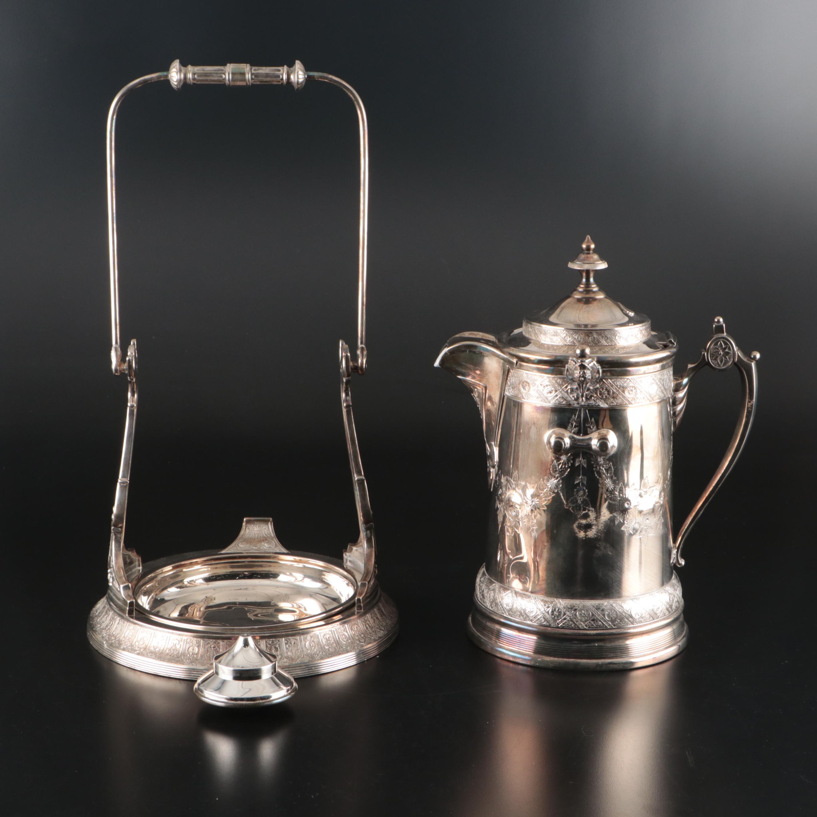 Victorian Reed & Barton Silver Plate Tipping Pitcher with Cup