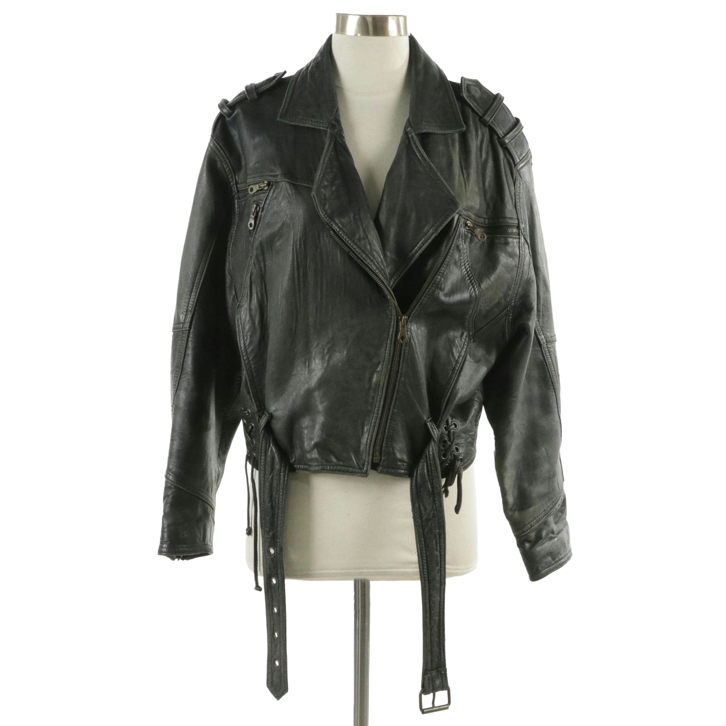 The Limited Black Leather Belted Moto Jacket