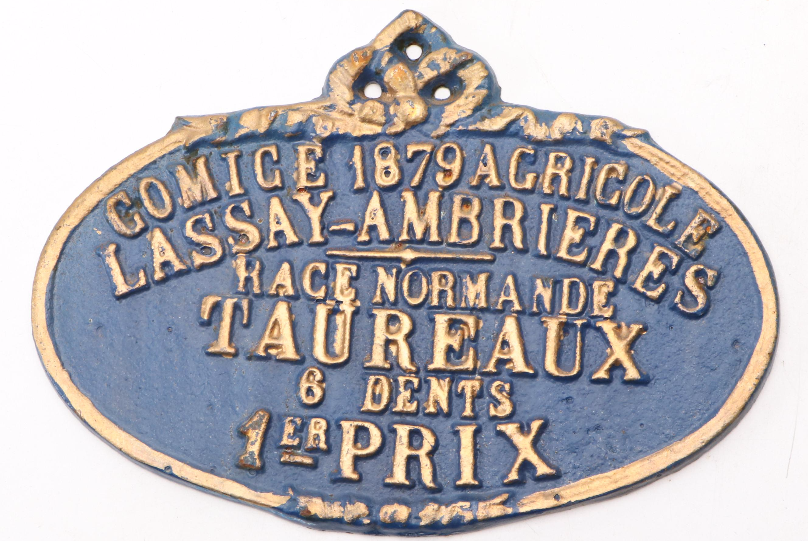 French Art Nouveau Style Painted Cast Iron Agricultural Award Plaques