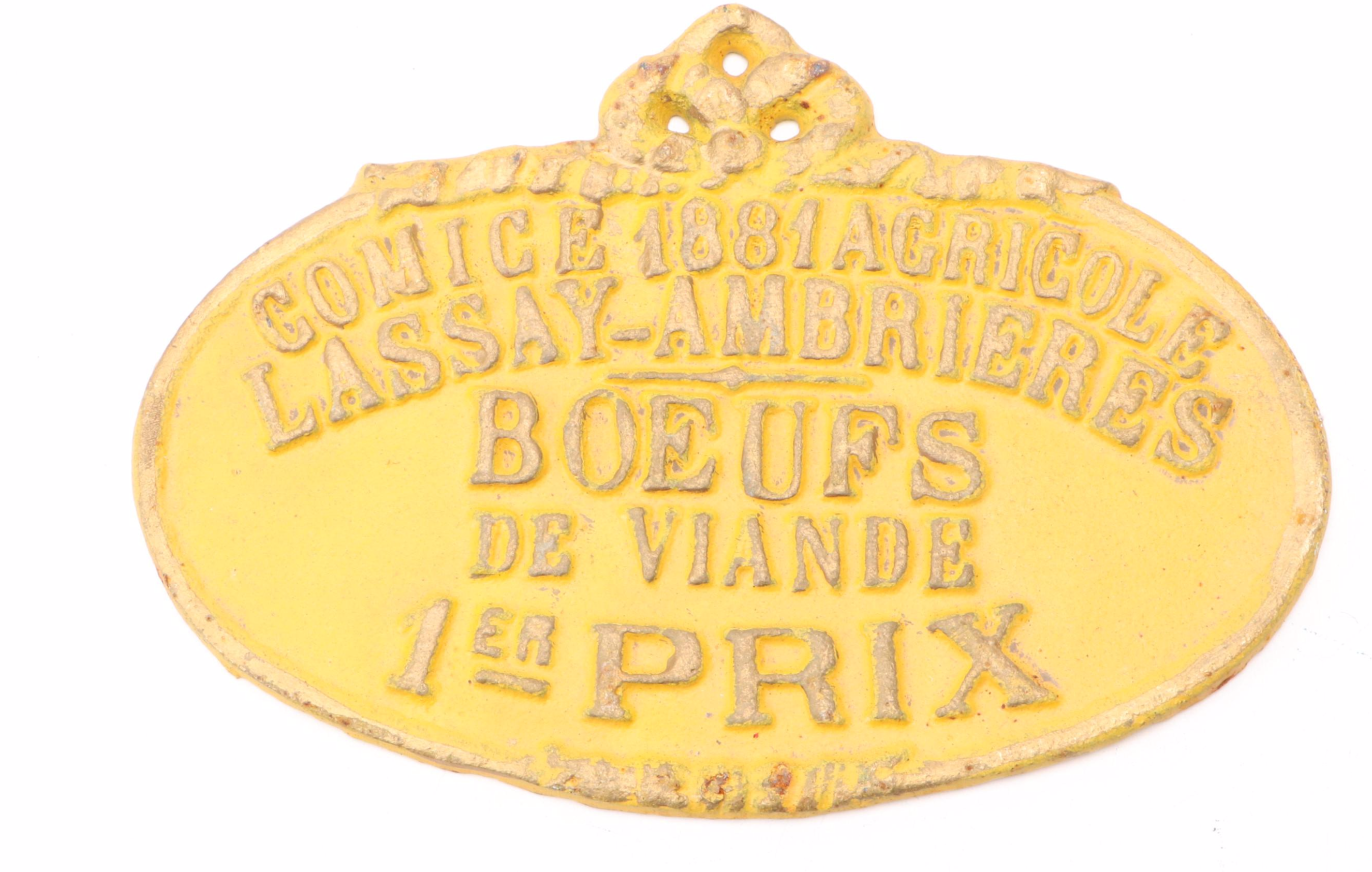 French Art Nouveau Style Painted Cast Iron Agricultural Award Plaques