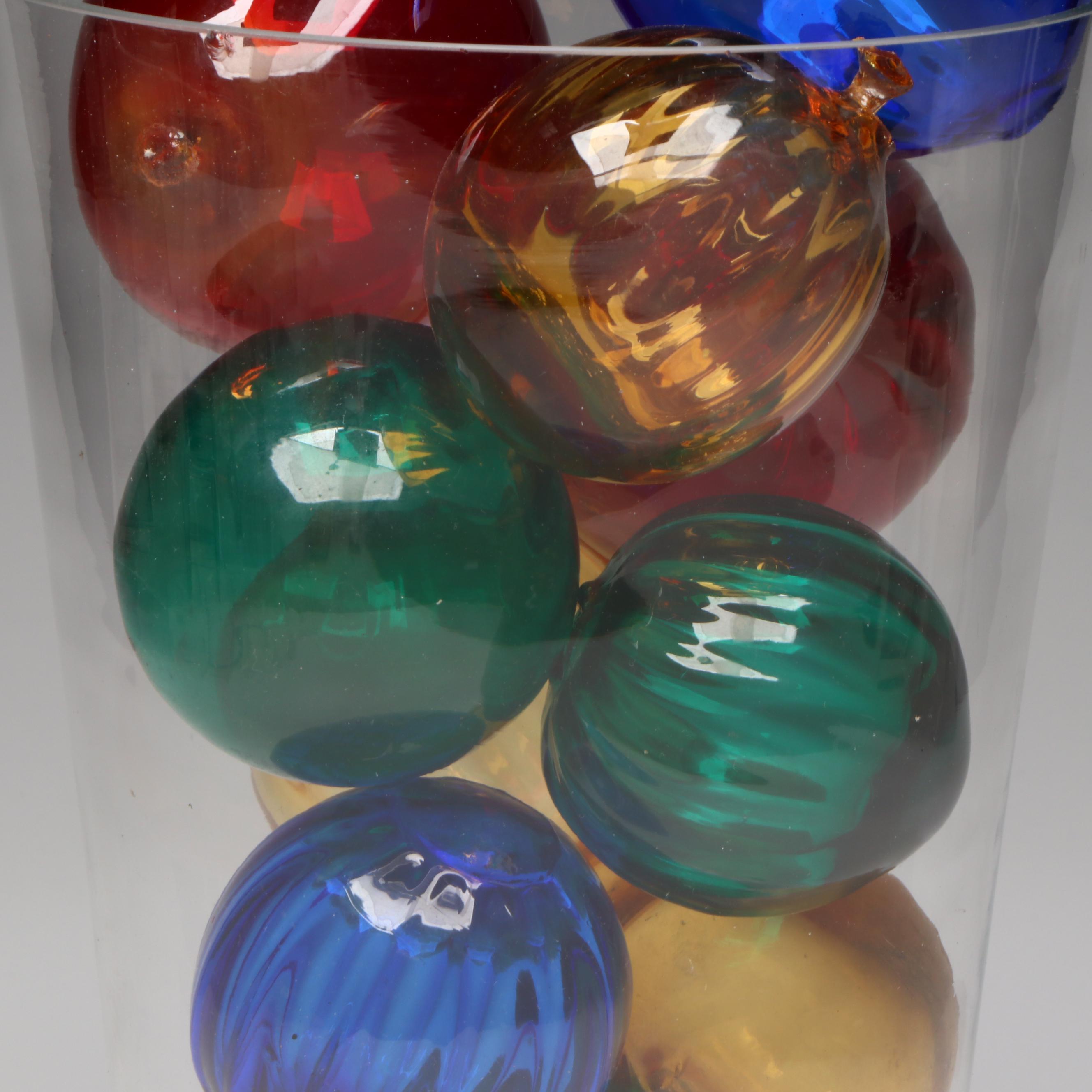 Multi-Colored Blown Glass Orbs in Clear Glass Vase