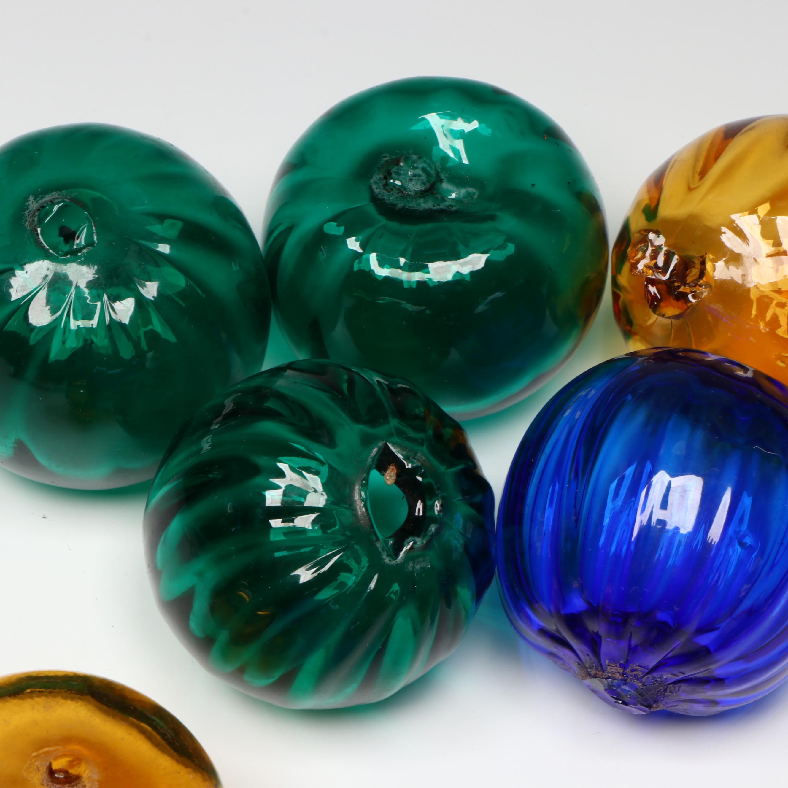Multi-Colored Blown Glass Orbs in Clear Glass Vase