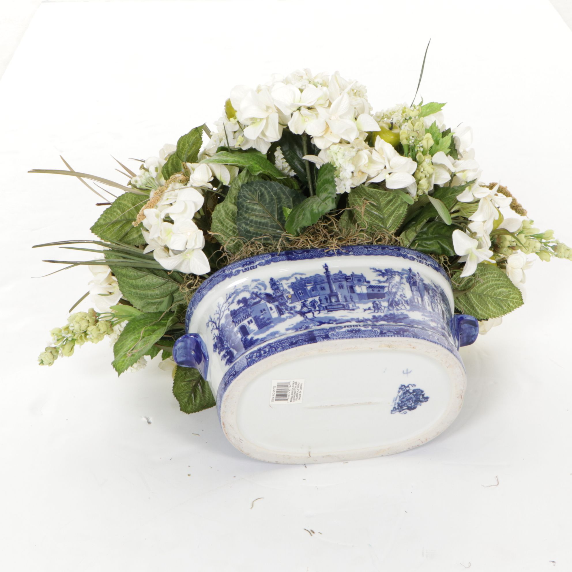 Victoria Ware Ironstone Reproduction Planter with Faux Flower Bouquet