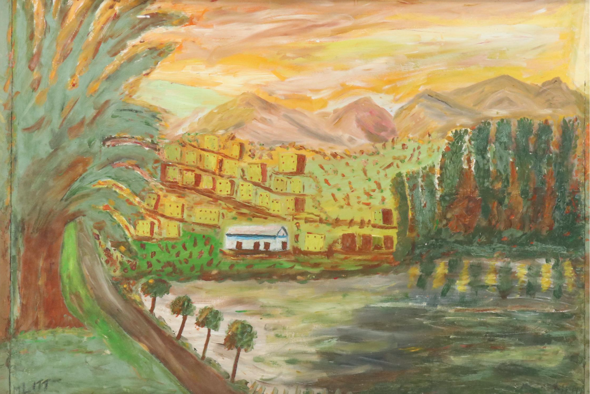Acrylic Painting of Southwestern American Village Landscape