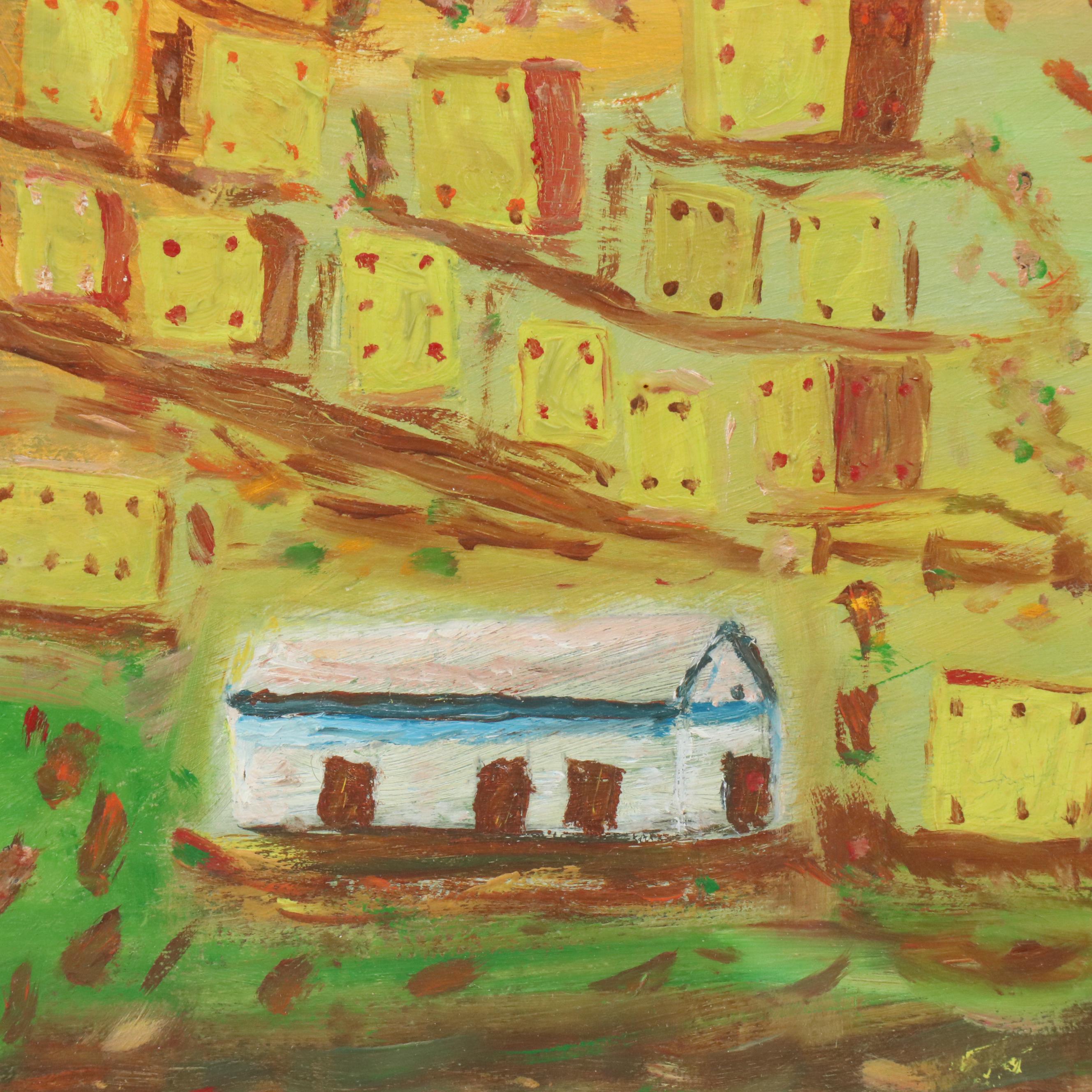 Acrylic Painting of Southwestern American Village Landscape