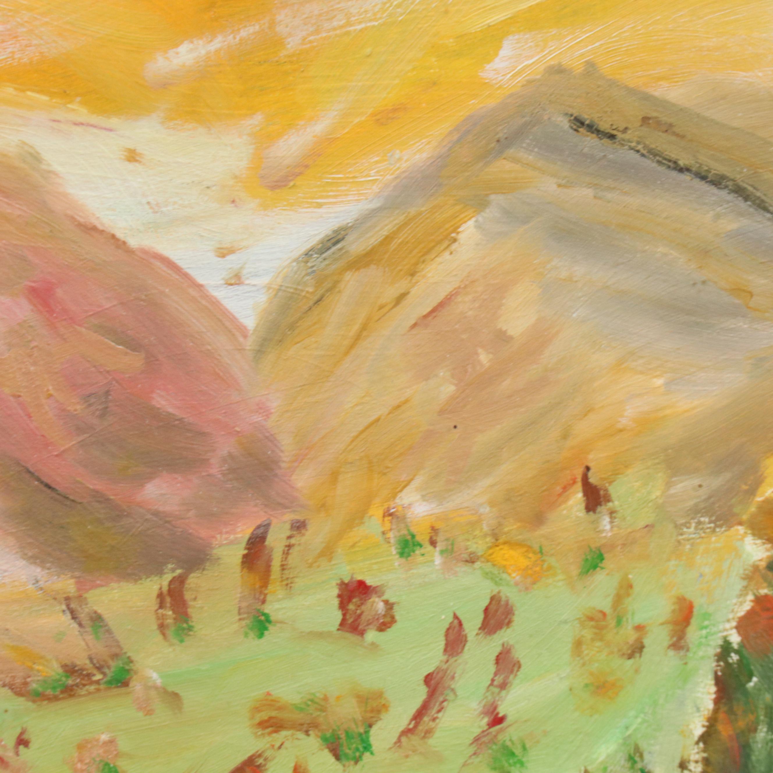 Acrylic Painting of Southwestern American Village Landscape