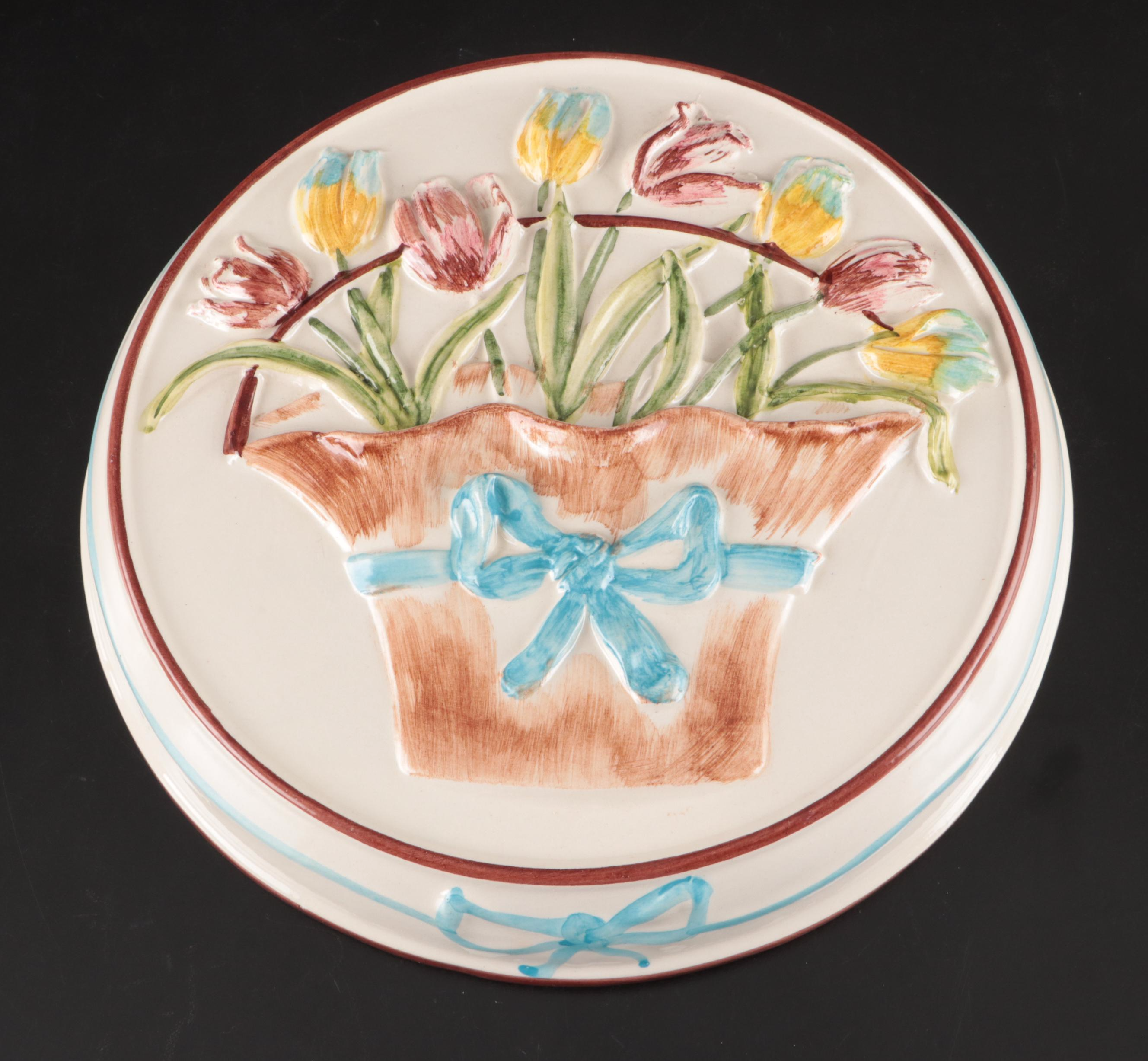 Italian Bouquet Porcelain Wall Hanging Plate with Figural Creamers