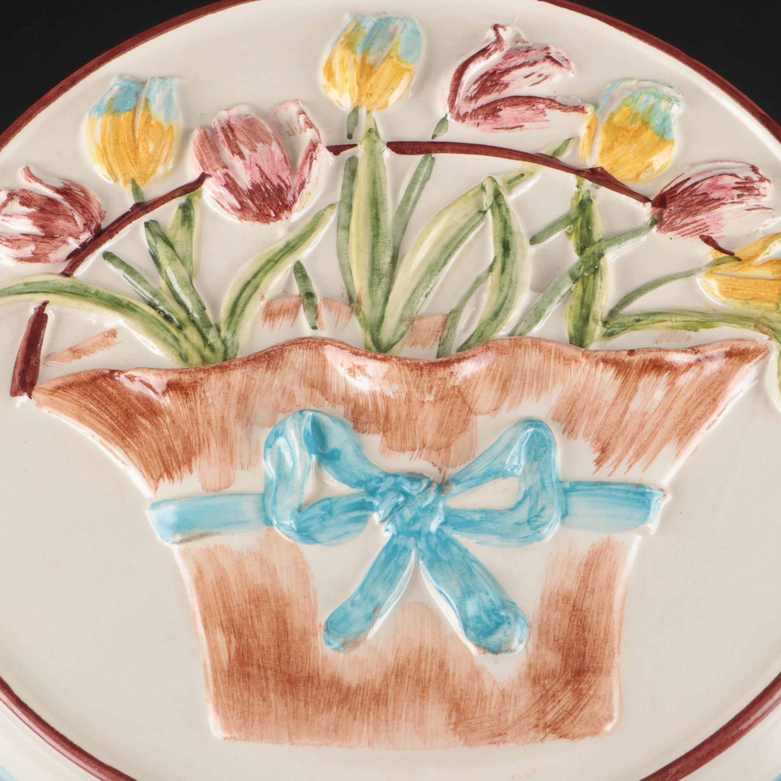 Italian Bouquet Porcelain Wall Hanging Plate with Figural Creamers