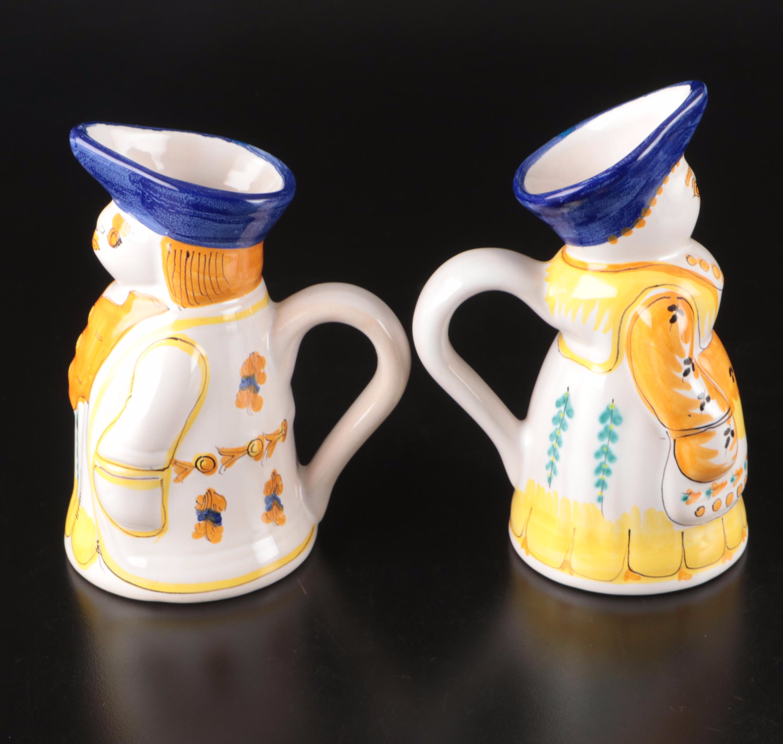 Italian Bouquet Porcelain Wall Hanging Plate with Figural Creamers