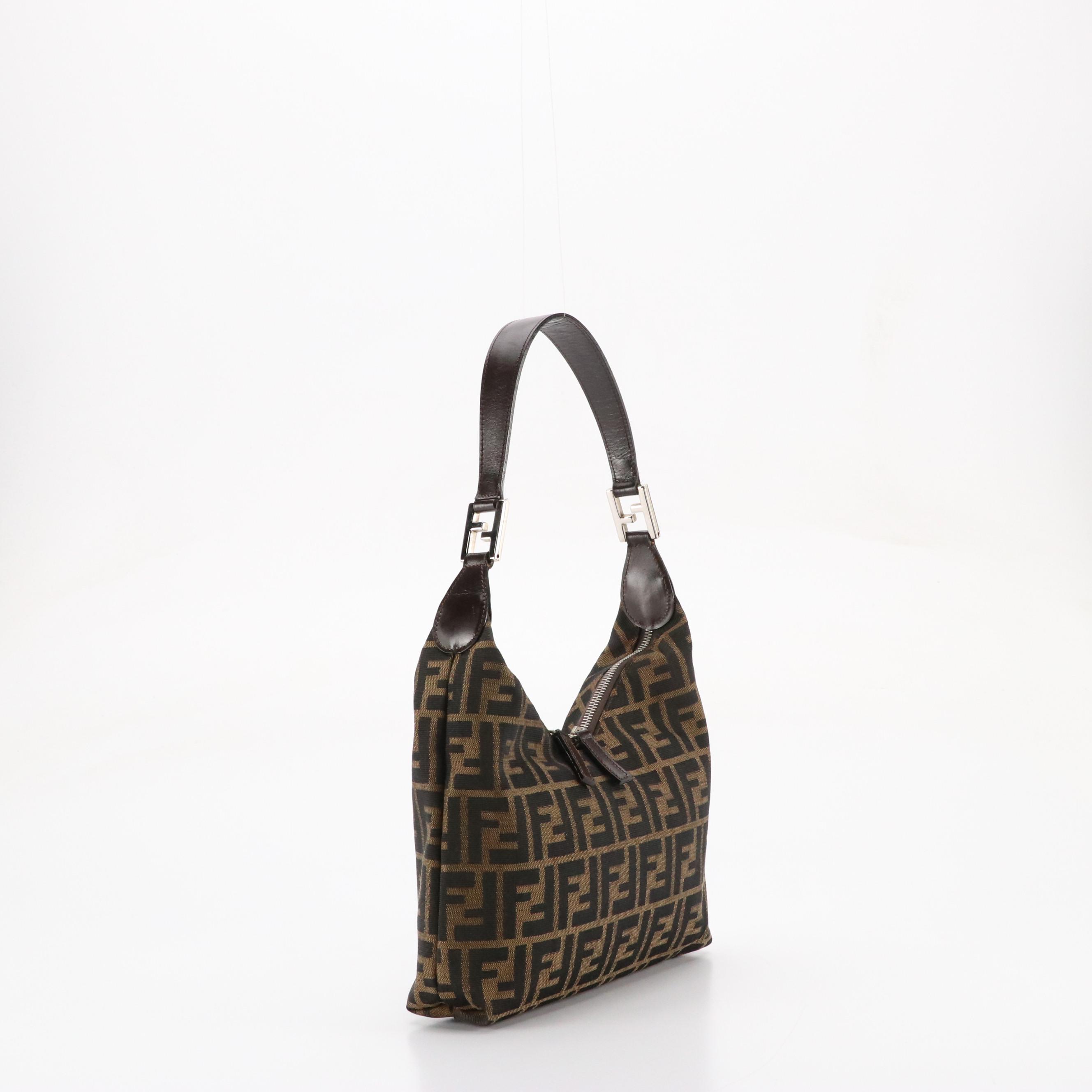 Fendi Double-Zip Shoulder Bag in Zucca Nylon Jacquard and Leather Trim