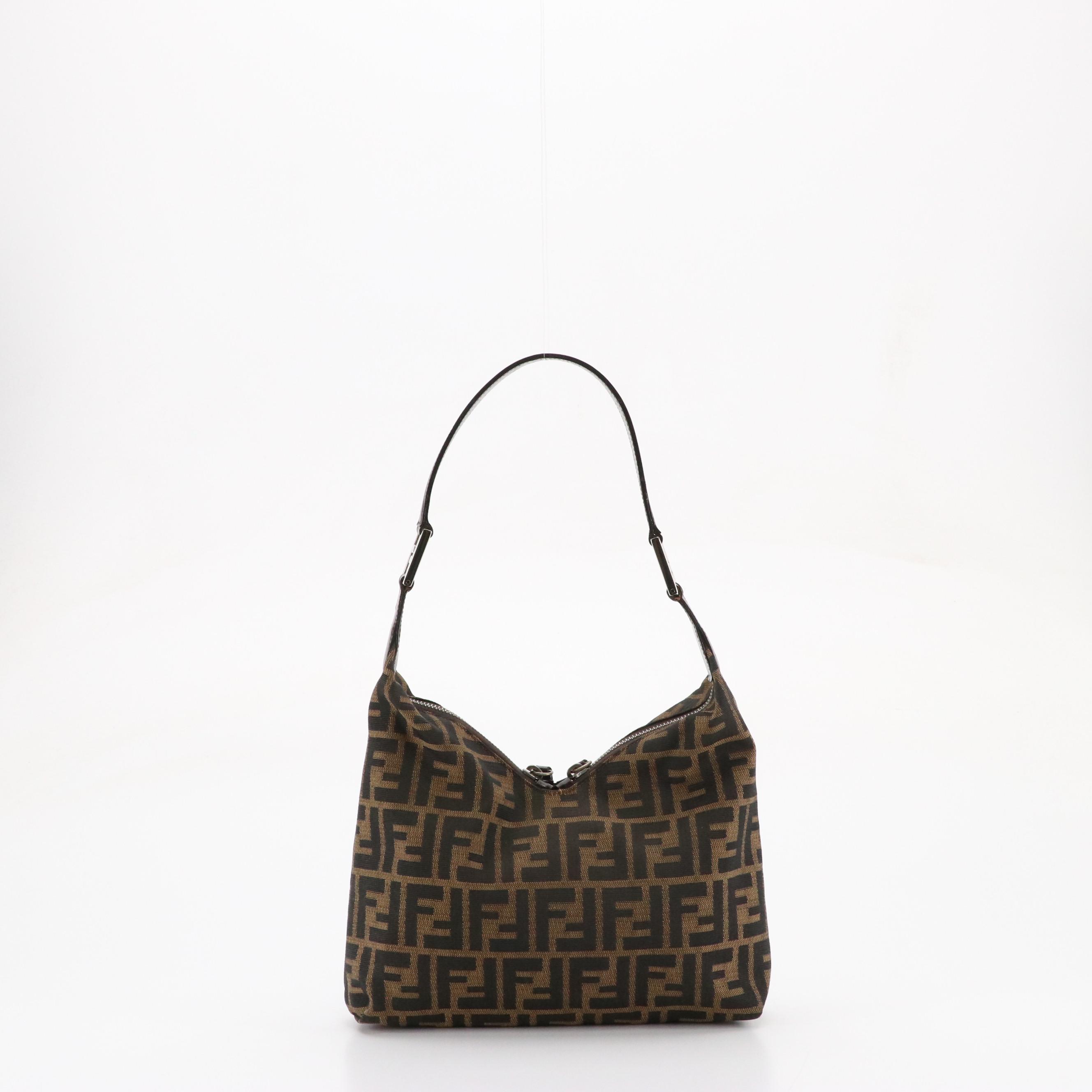 Fendi Double-Zip Shoulder Bag in Zucca Nylon Jacquard and Leather Trim
