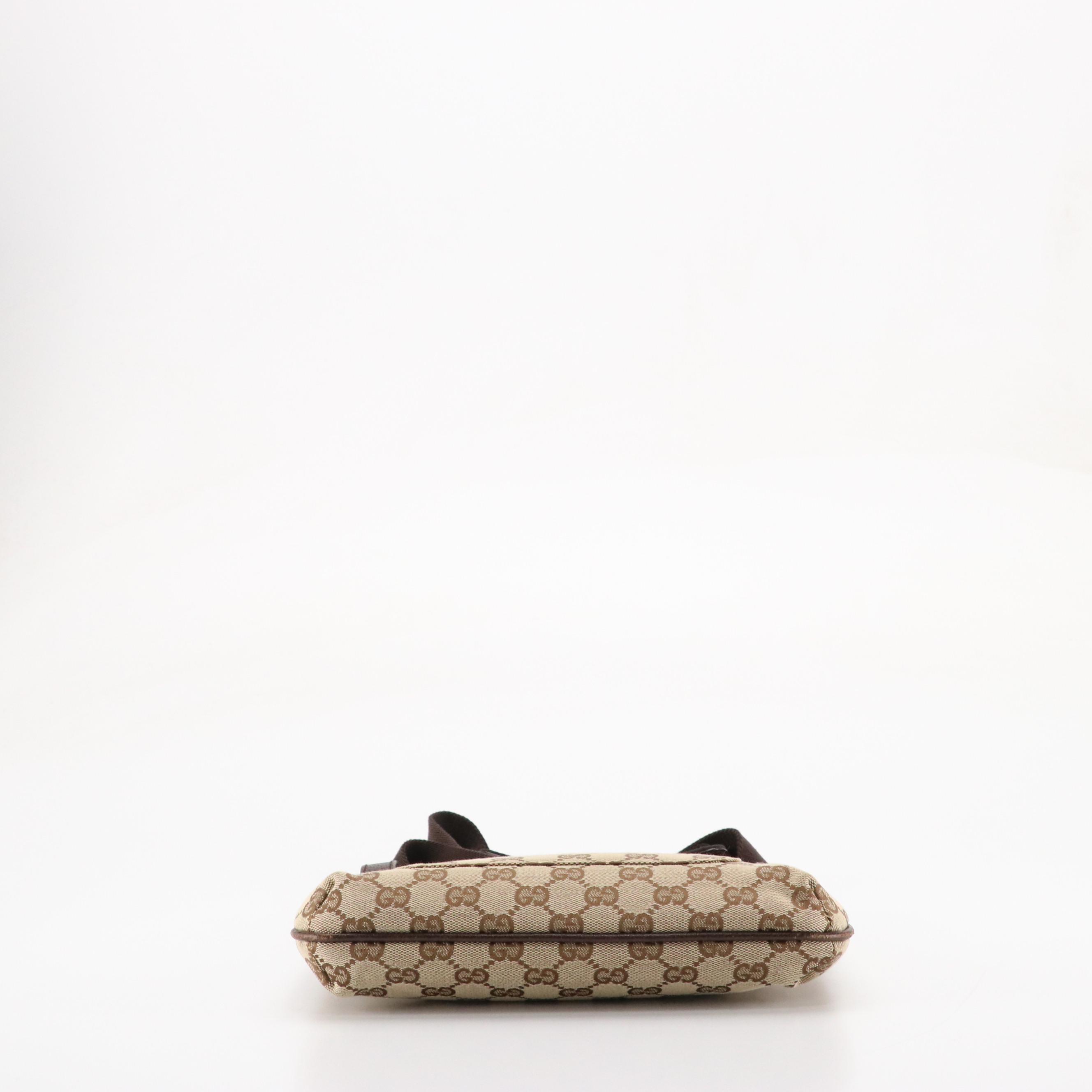 Gucci Flat Messenger Bag in GG Canvas and Brown Cinghiale Leather Trim