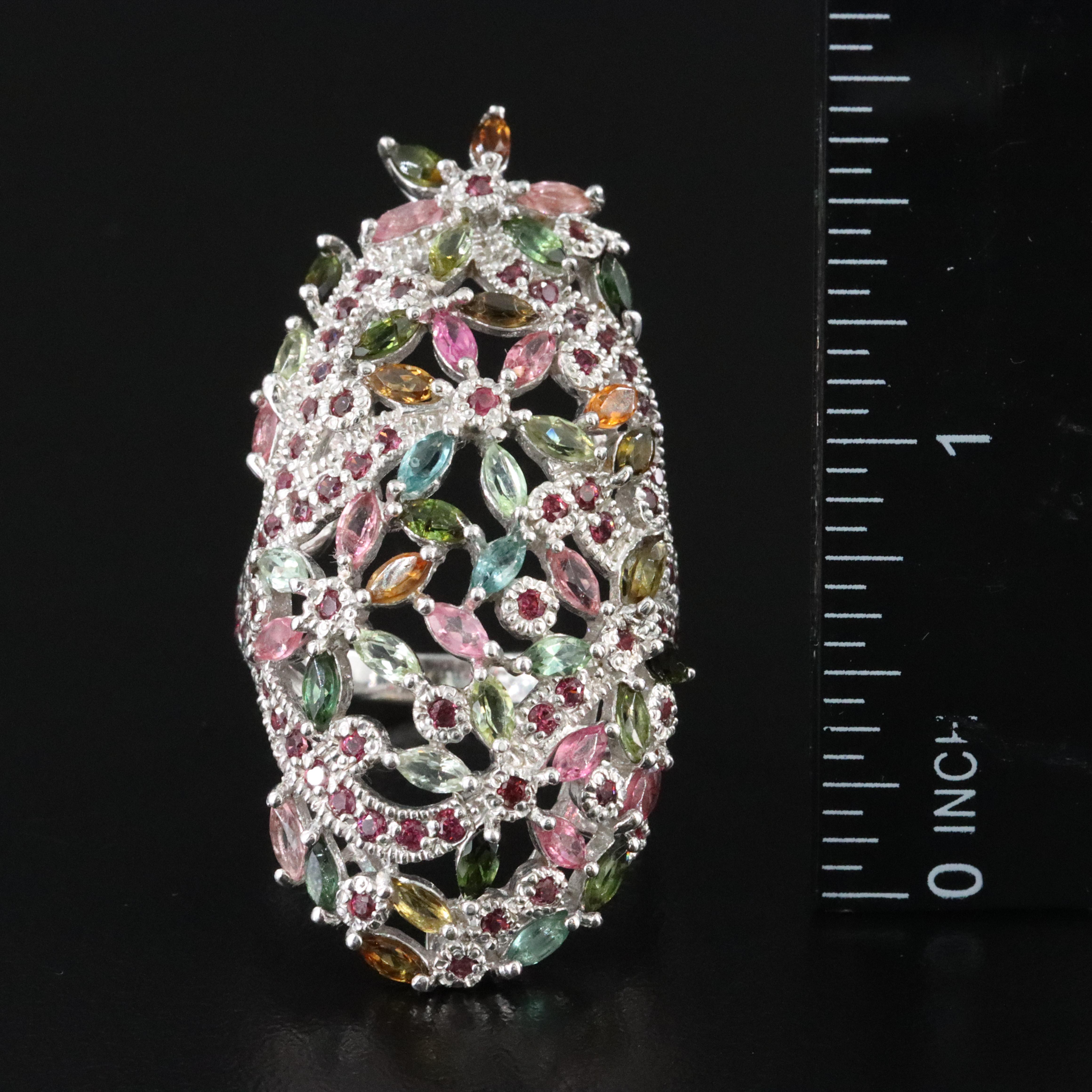 Sterling Tourmaline Floral Cluster Ring