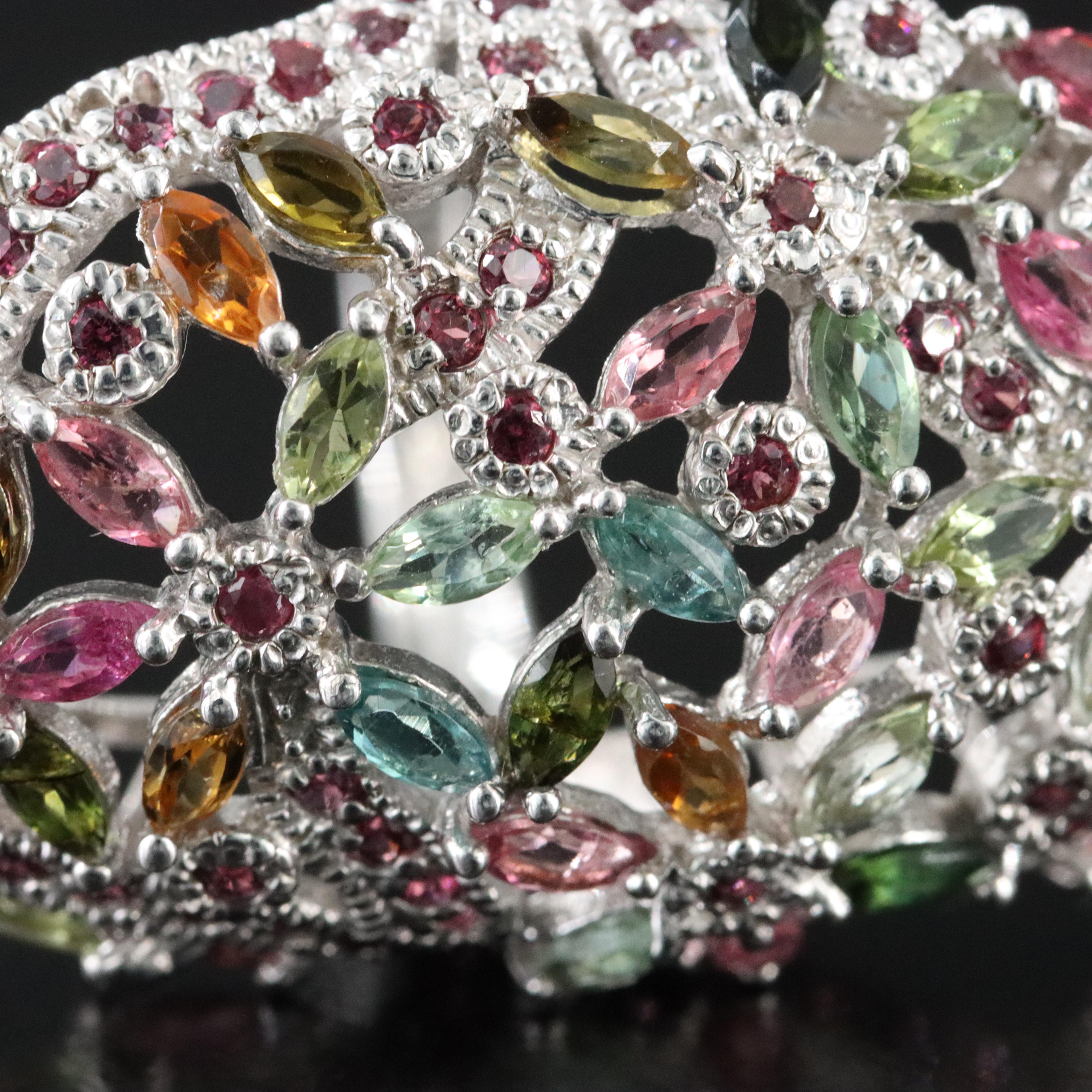 Sterling Tourmaline Floral Cluster Ring