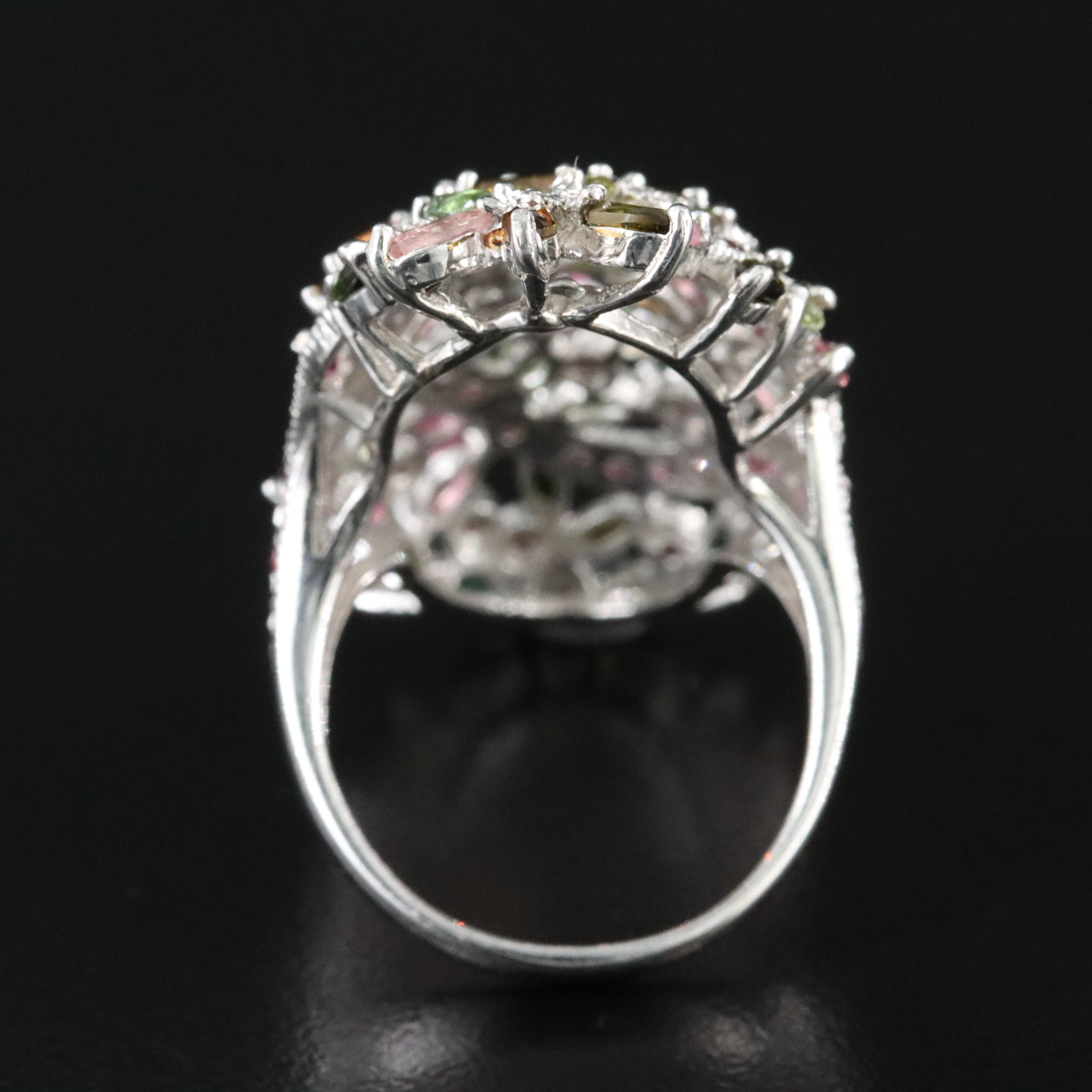 Sterling Tourmaline Floral Cluster Ring