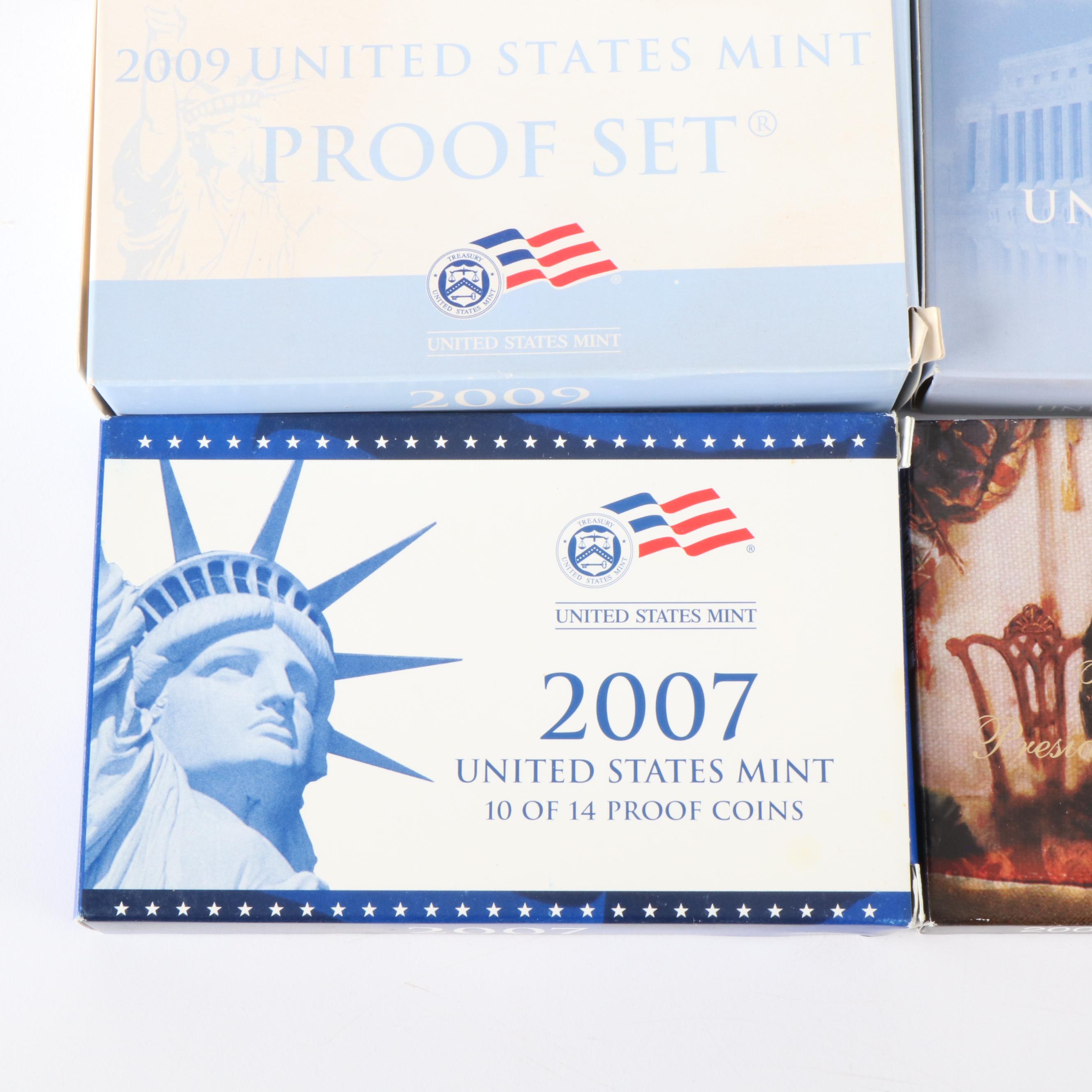 Seven  Modern U.S. Mint Proof Sets, 2007, 2008, 2009, 2010, 2011, 2013