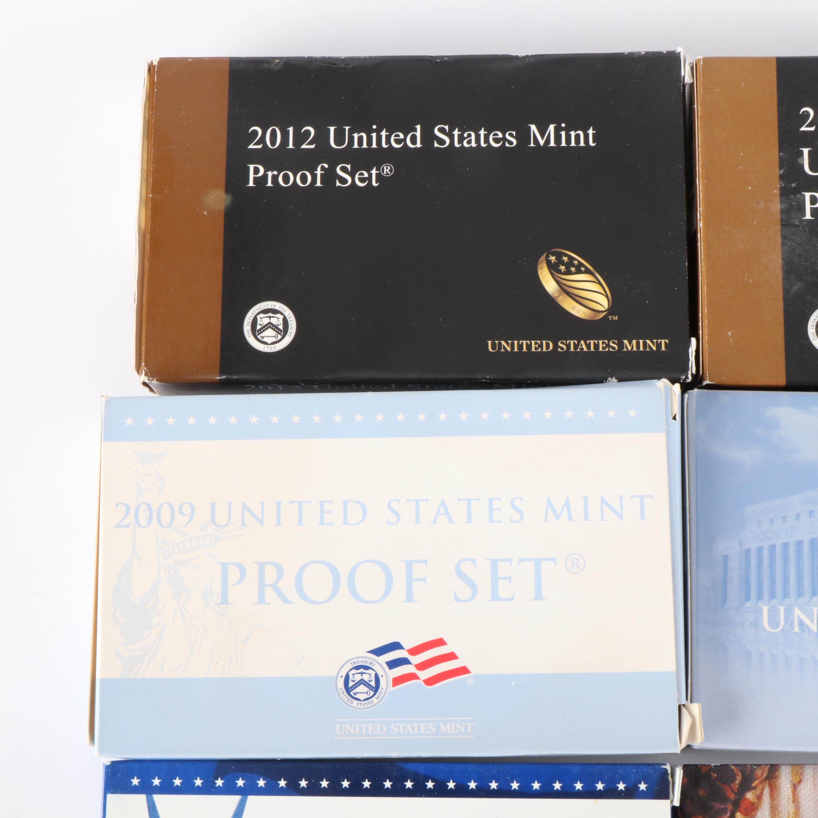 Seven  Modern U.S. Mint Proof Sets, 2007, 2008, 2009, 2010, 2011, 2013