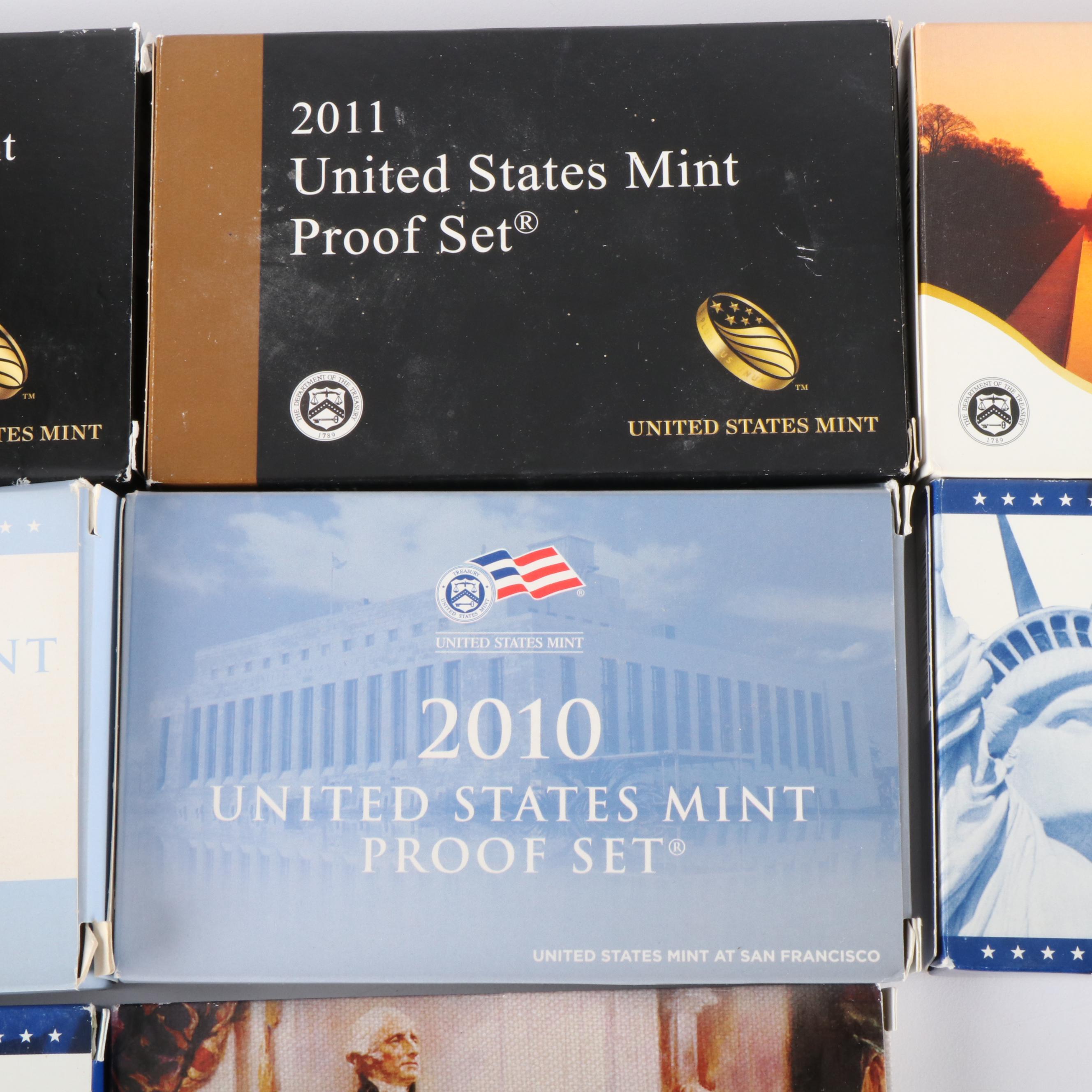 Seven  Modern U.S. Mint Proof Sets, 2007, 2008, 2009, 2010, 2011, 2013