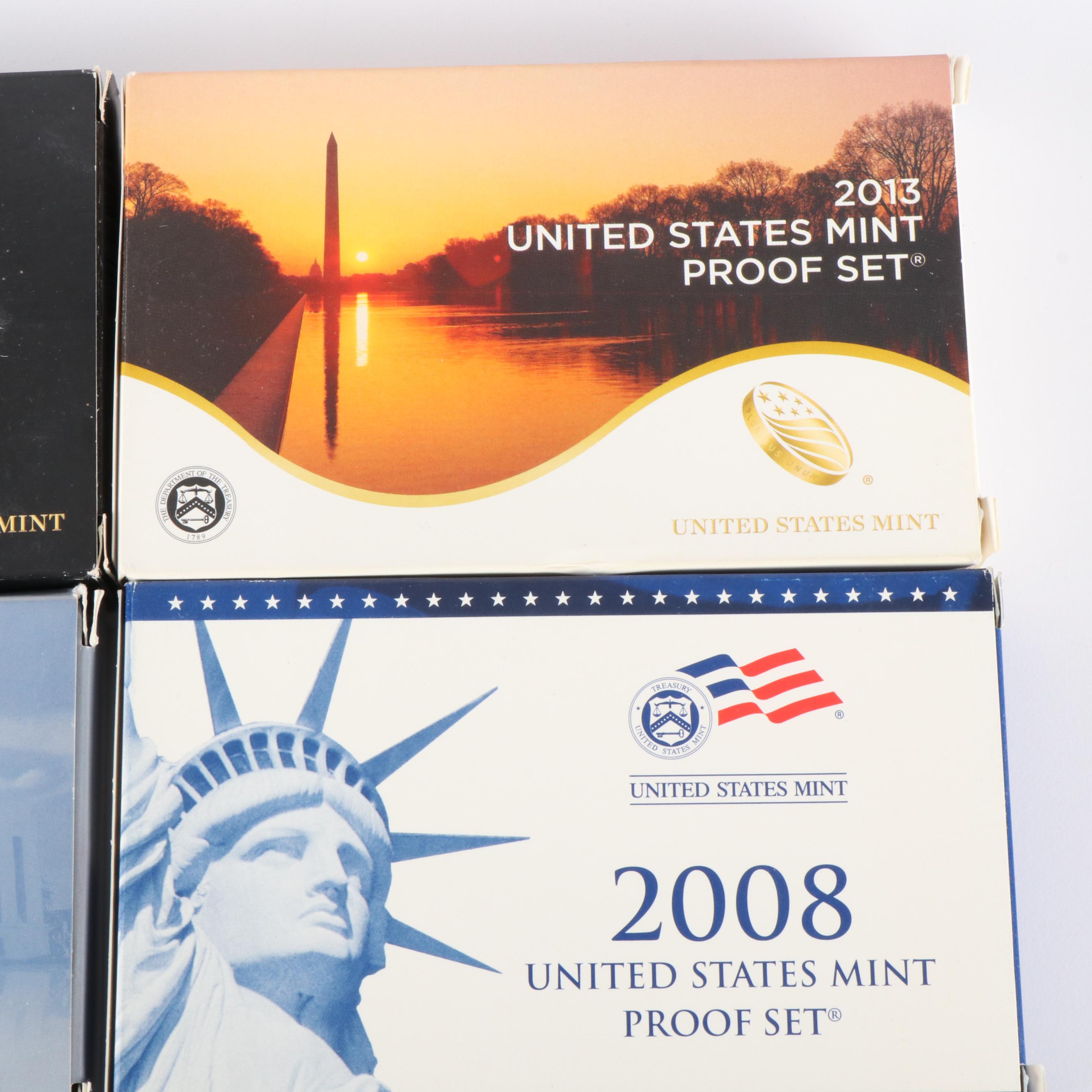 Seven  Modern U.S. Mint Proof Sets, 2007, 2008, 2009, 2010, 2011, 2013
