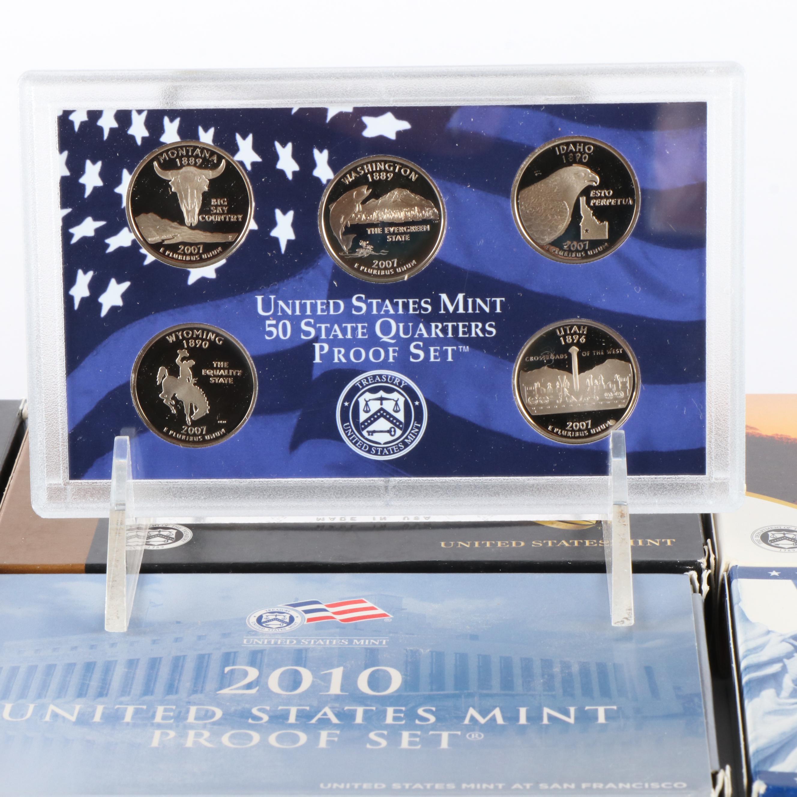 Seven  Modern U.S. Mint Proof Sets, 2007, 2008, 2009, 2010, 2011, 2013