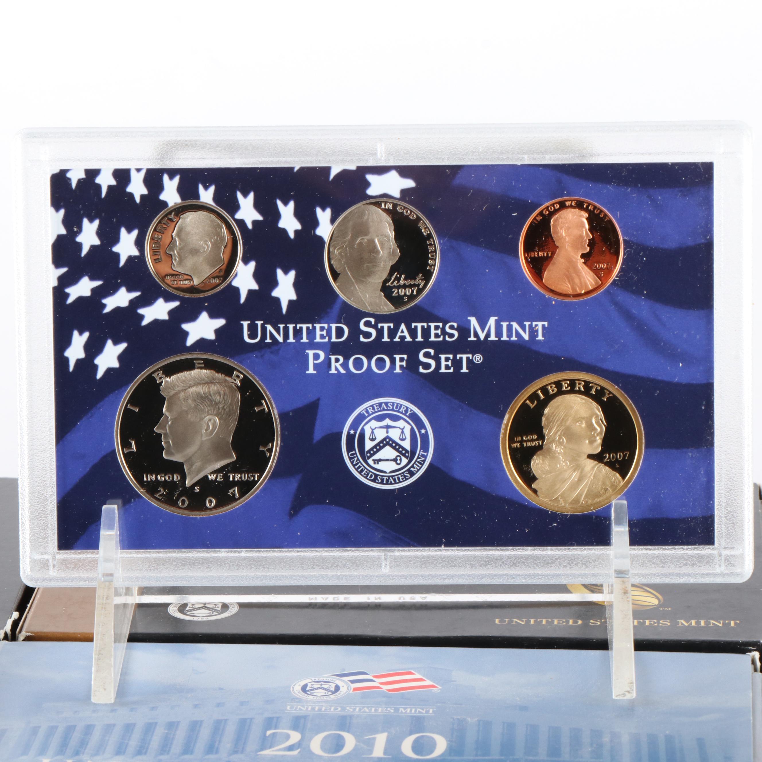 Seven  Modern U.S. Mint Proof Sets, 2007, 2008, 2009, 2010, 2011, 2013