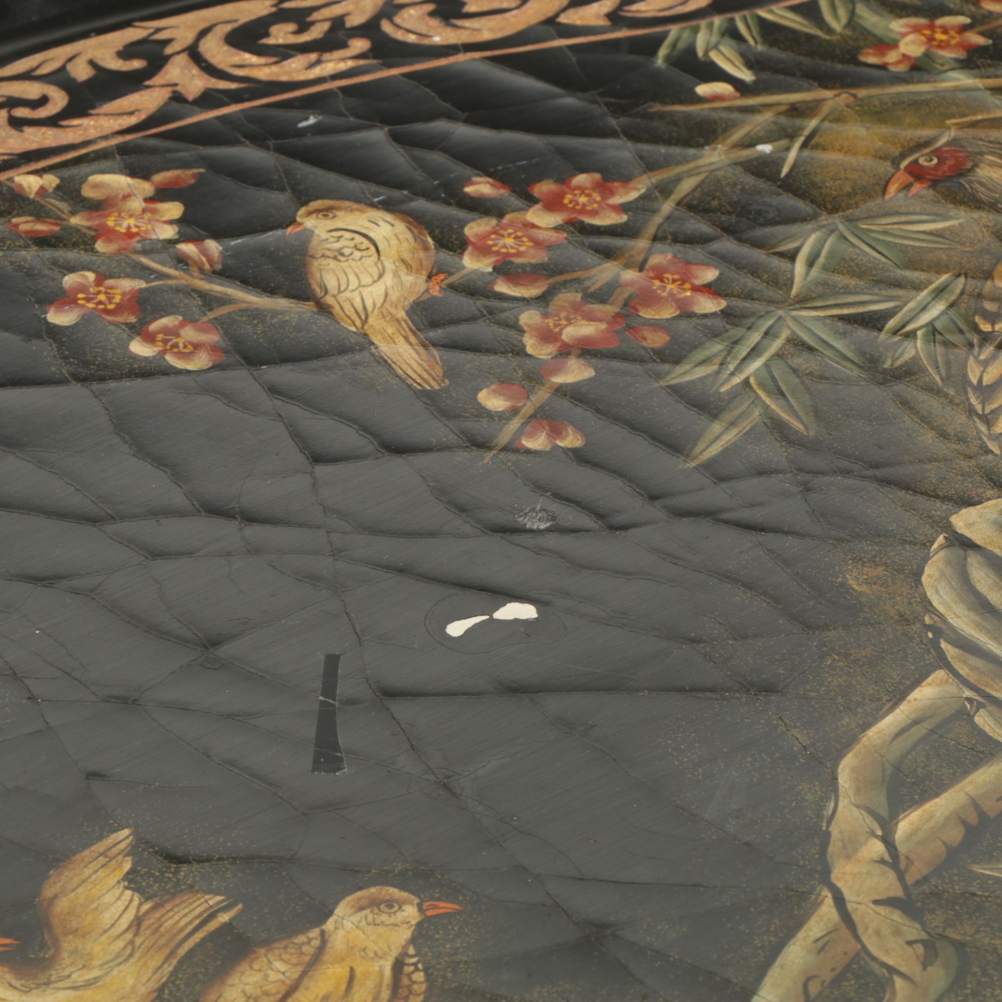 Chinese Black Lacquer Cocktail Table with Carved and Painted Decoration