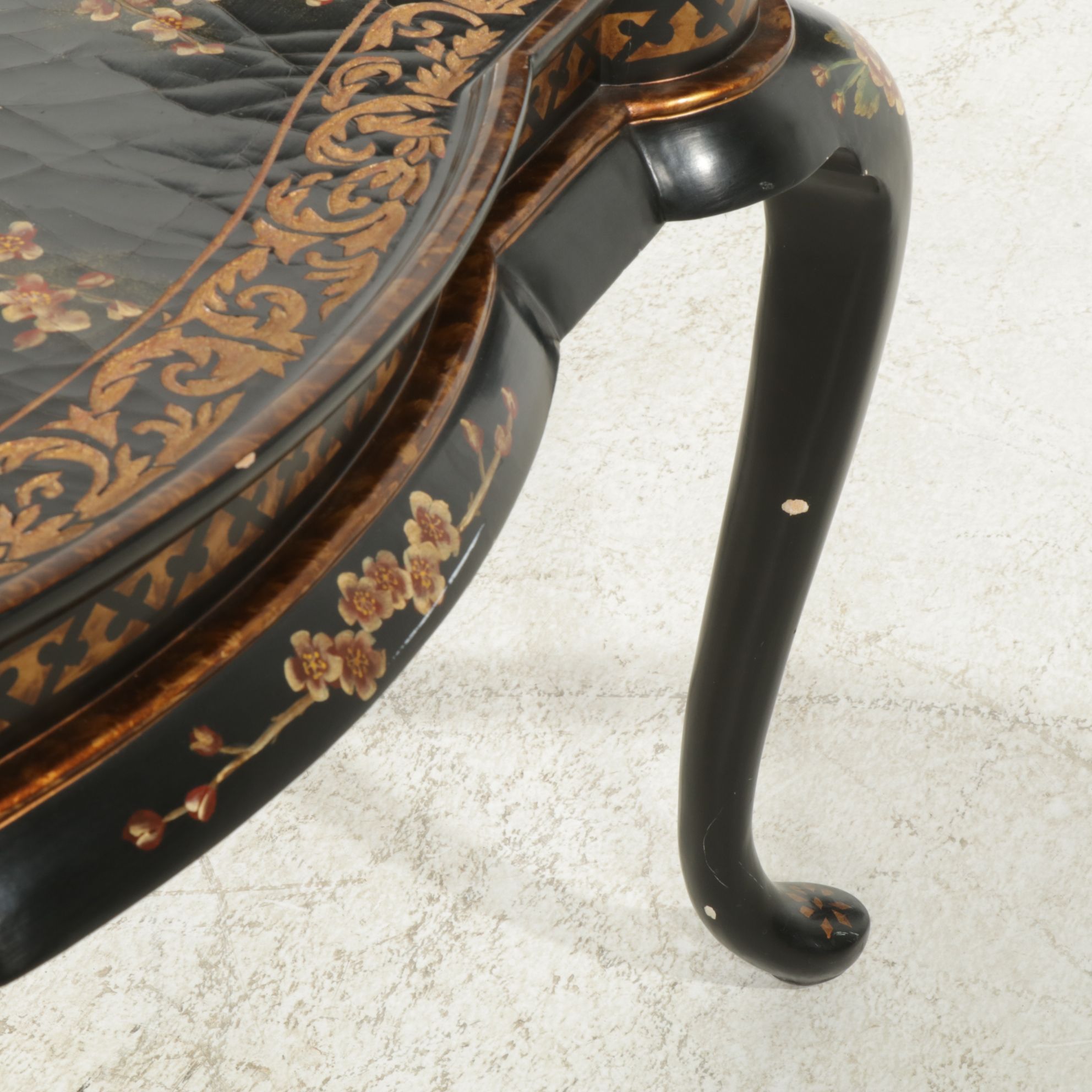 Chinese Black Lacquer Cocktail Table with Carved and Painted Decoration
