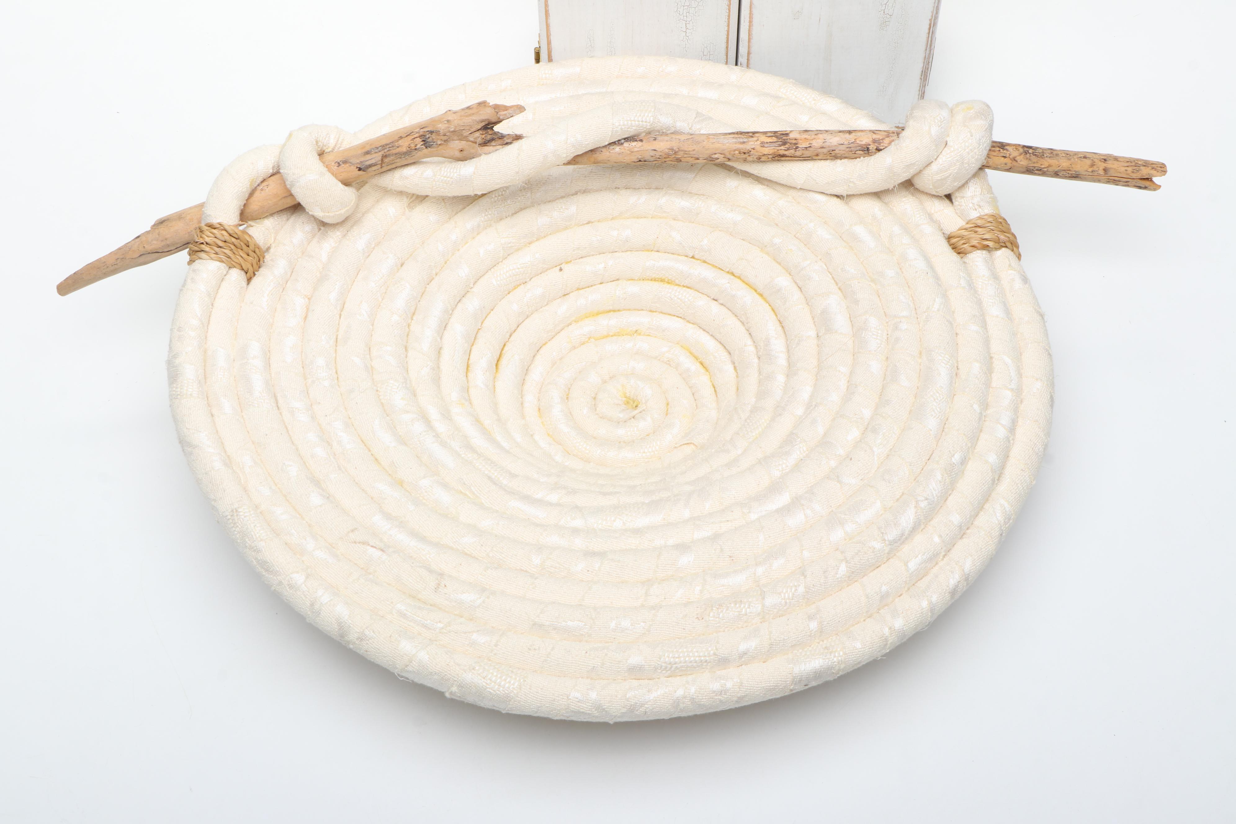 Woven Basket with Wooden Birdhouse Style Cabinet