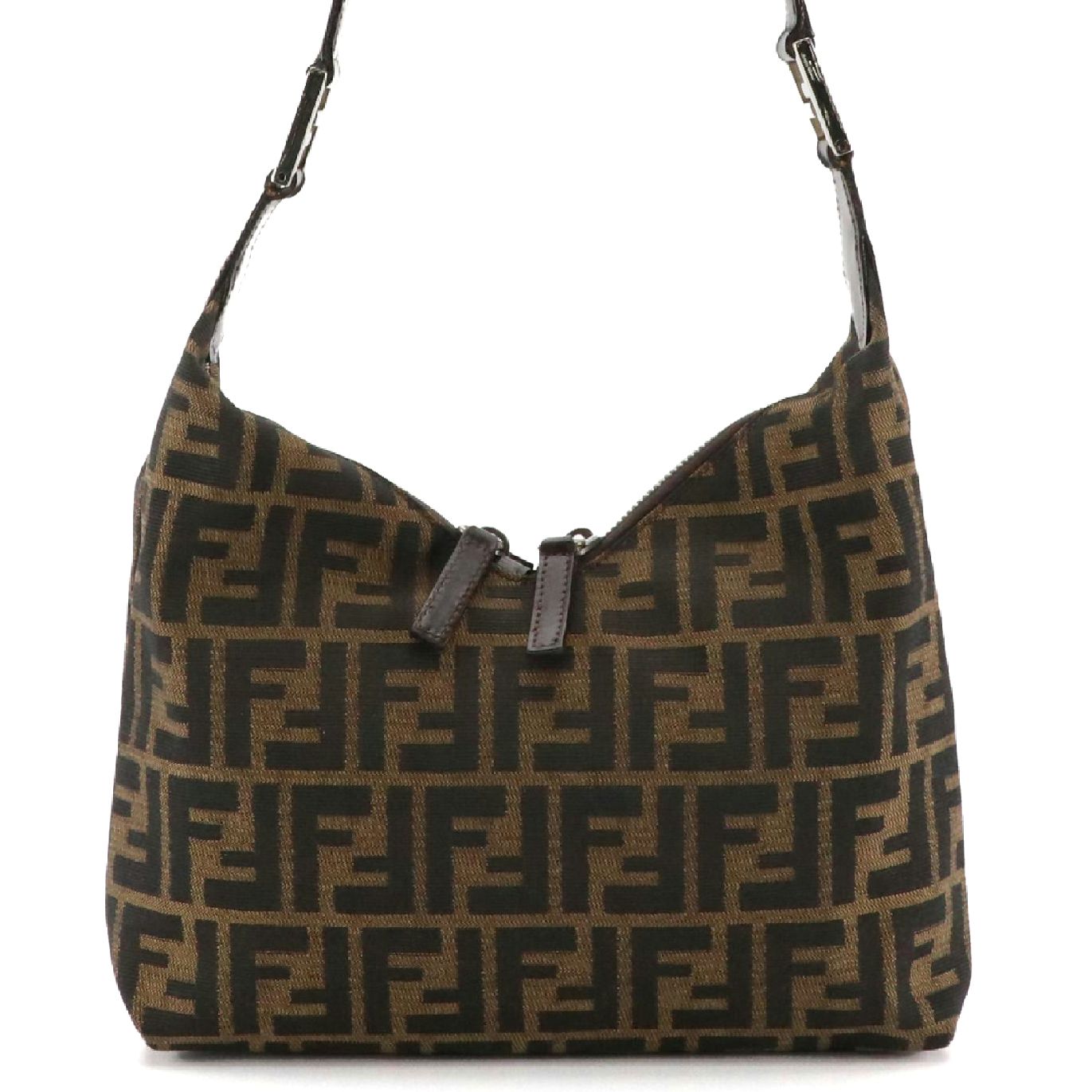 Fendi Double-Zip Shoulder Bag in Zucca Nylon Jacquard and Leather Trim