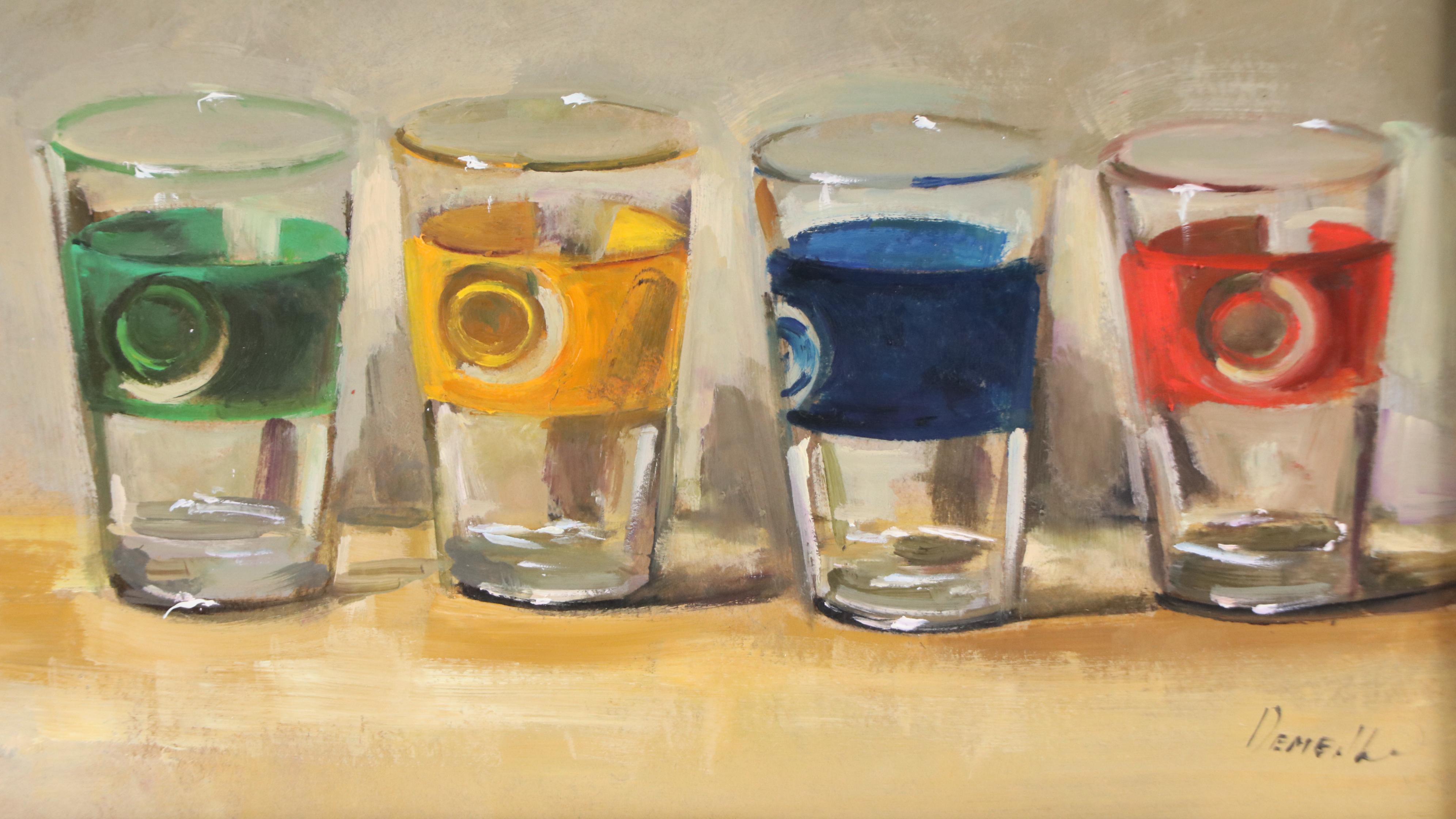 Natalia Demenko Still Life Oil Painting of Drinking Glasses, 21st Century