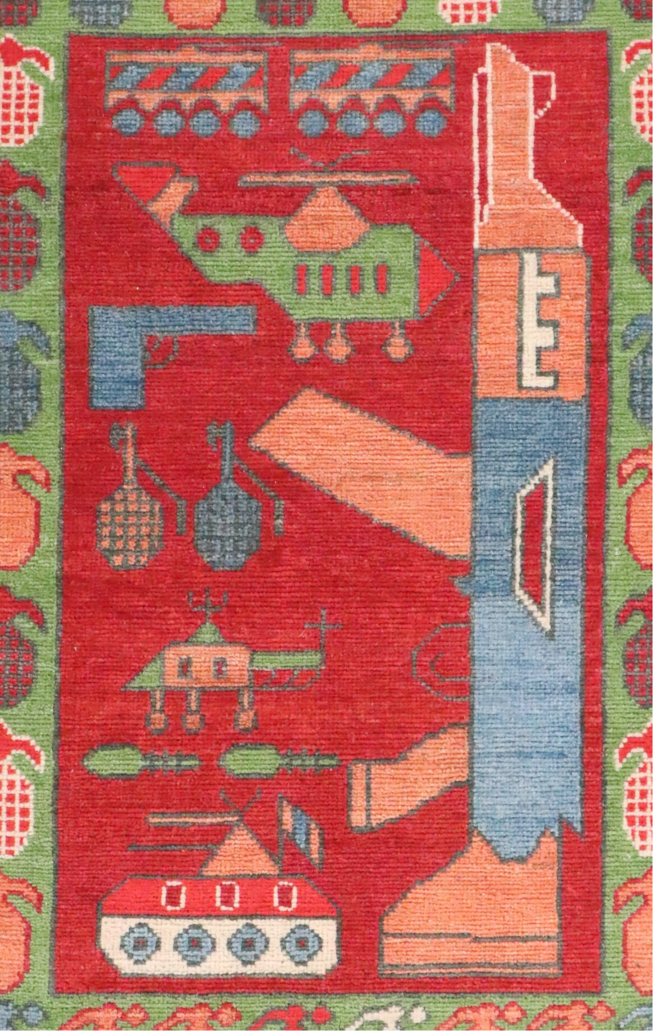 2' x 3'2 Hand-Knotted Afghan Pictorial War Accent Rug