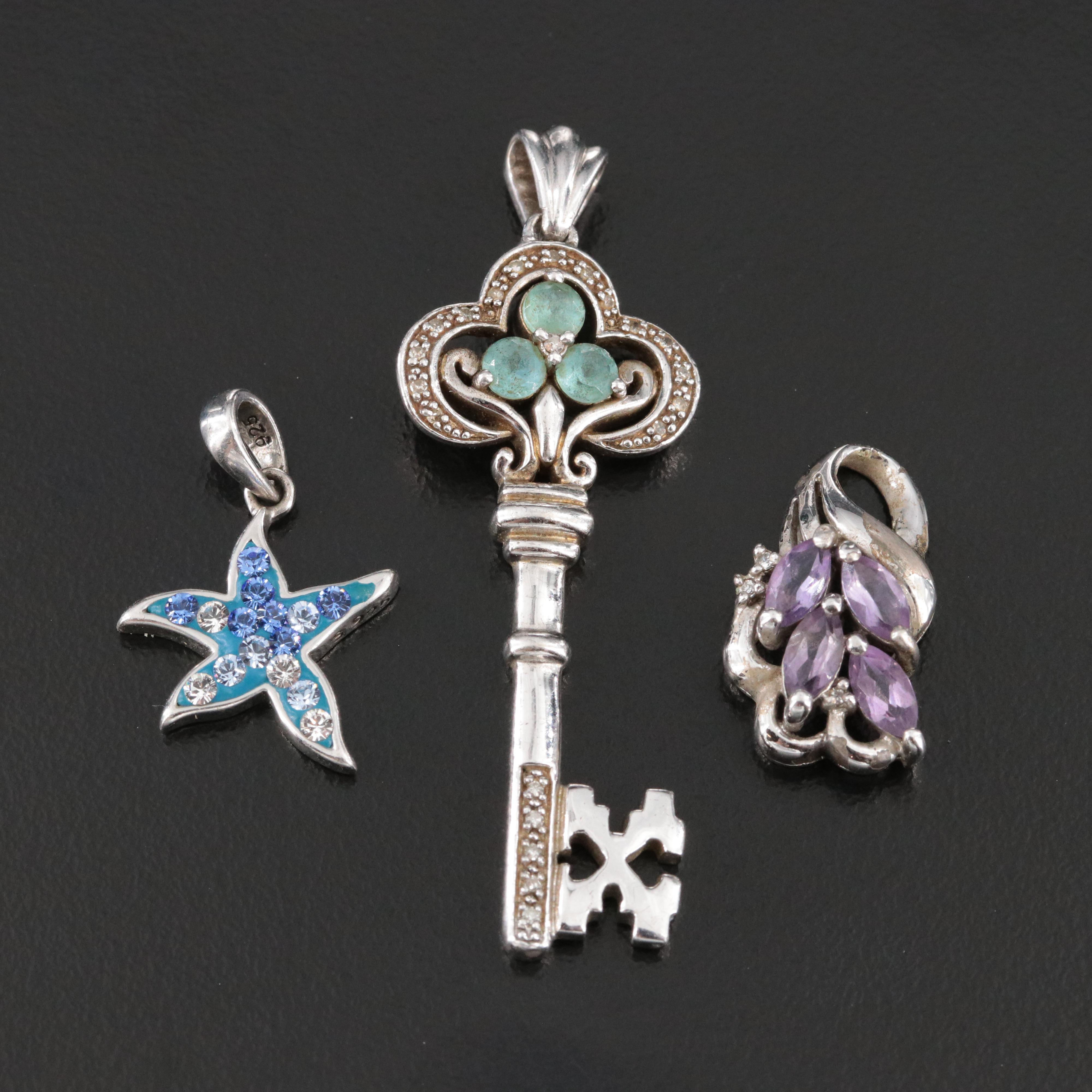 Sterling Amethyst, Topaz and Glass Crystal Pendant Collection