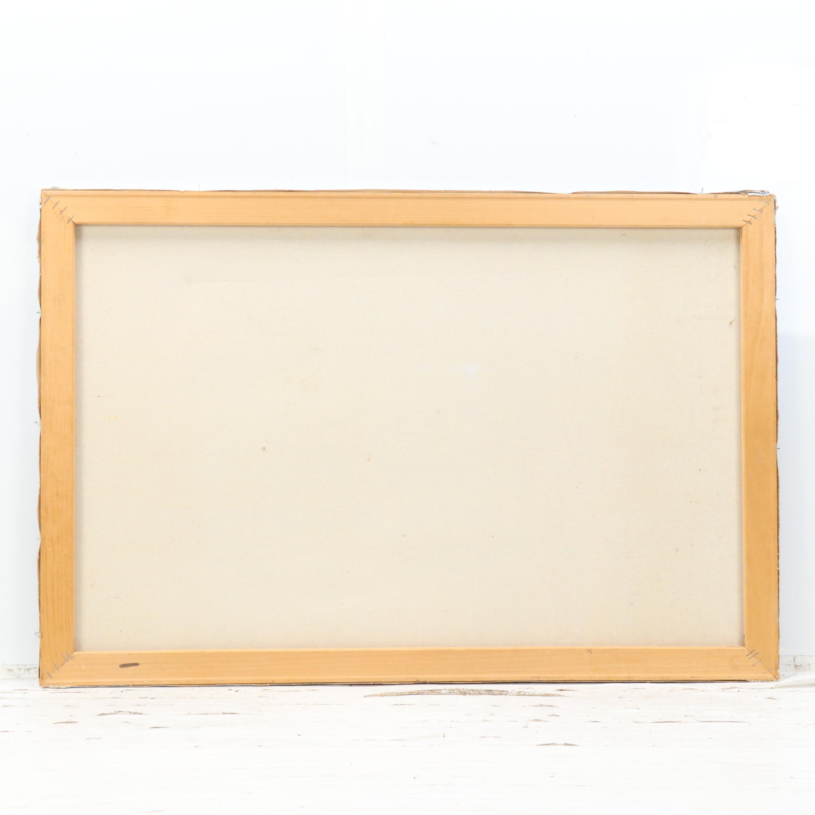 Idyllic Lake Landscape With Cottage Oil Painting, Mid-20th Century