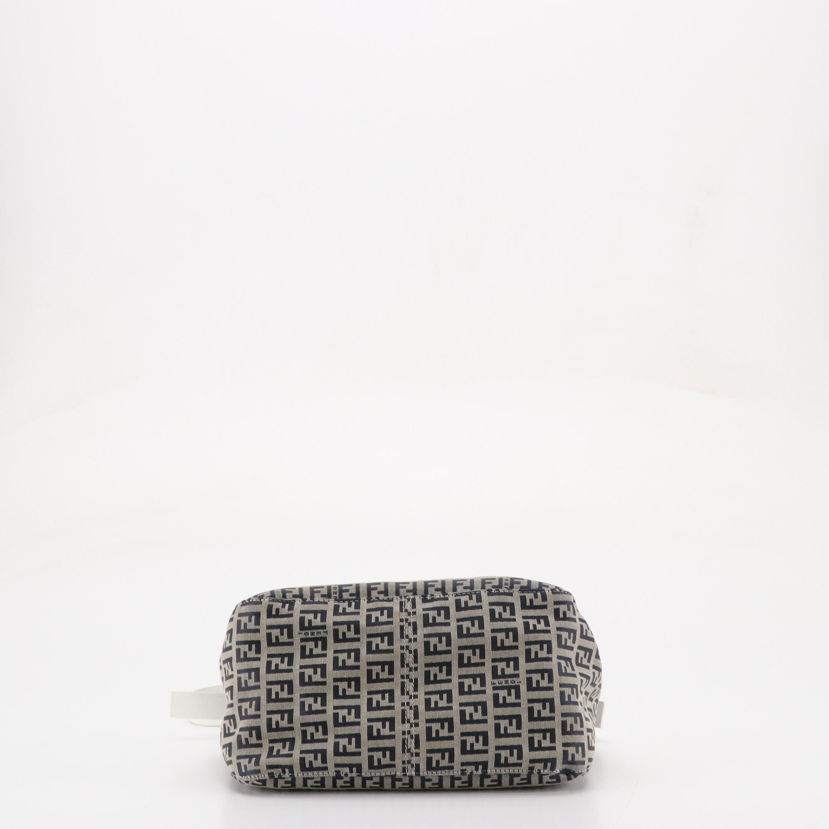 Fendi Navy Zucchino Jacquard and White Leather Shoulder Bag