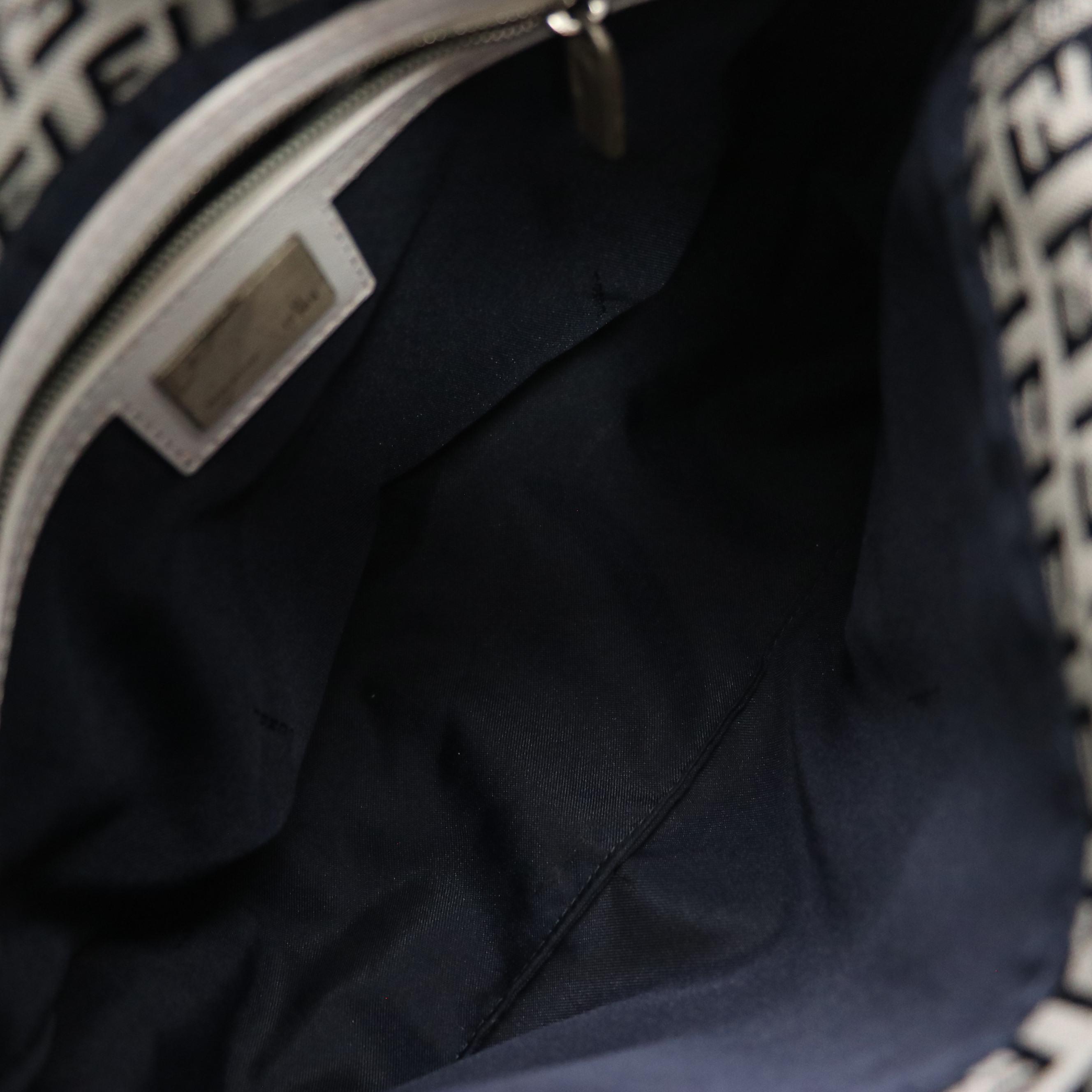 Fendi Navy Zucchino Jacquard and White Leather Shoulder Bag