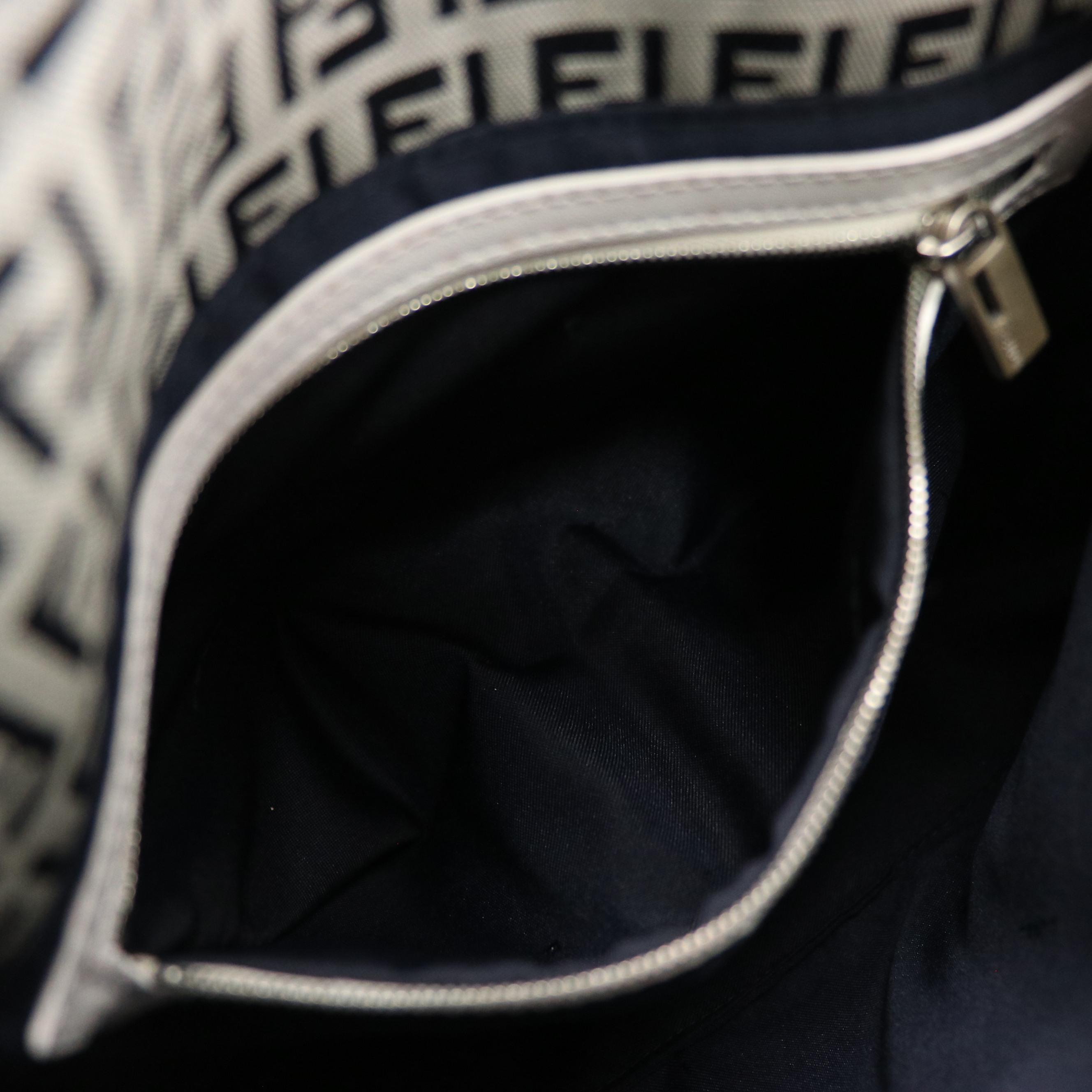 Fendi Navy Zucchino Jacquard and White Leather Shoulder Bag