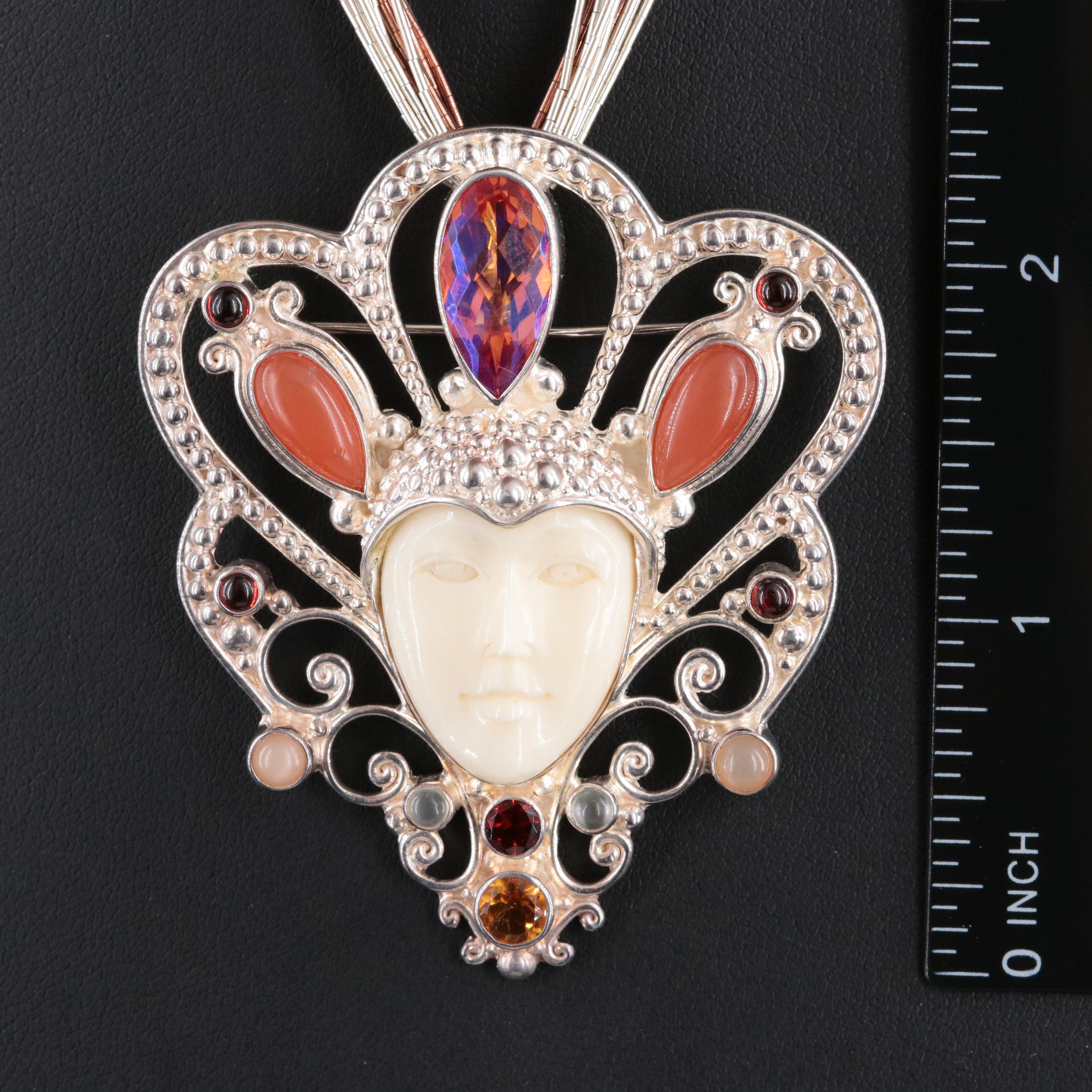 Sajen Sterling Convertible Gemstone  Brooch on Liquid Silver Chain