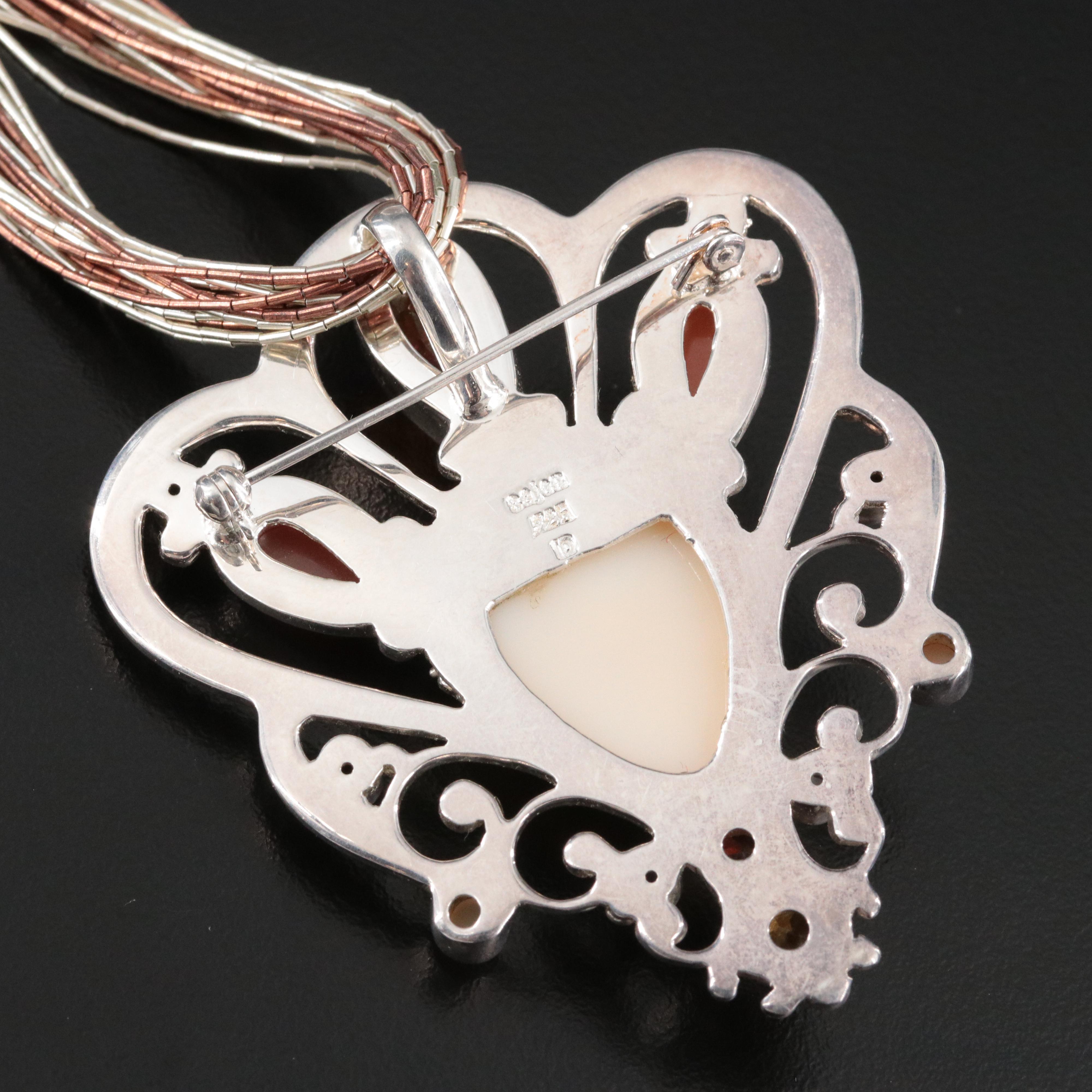 Sajen Sterling Convertible Gemstone  Brooch on Liquid Silver Chain