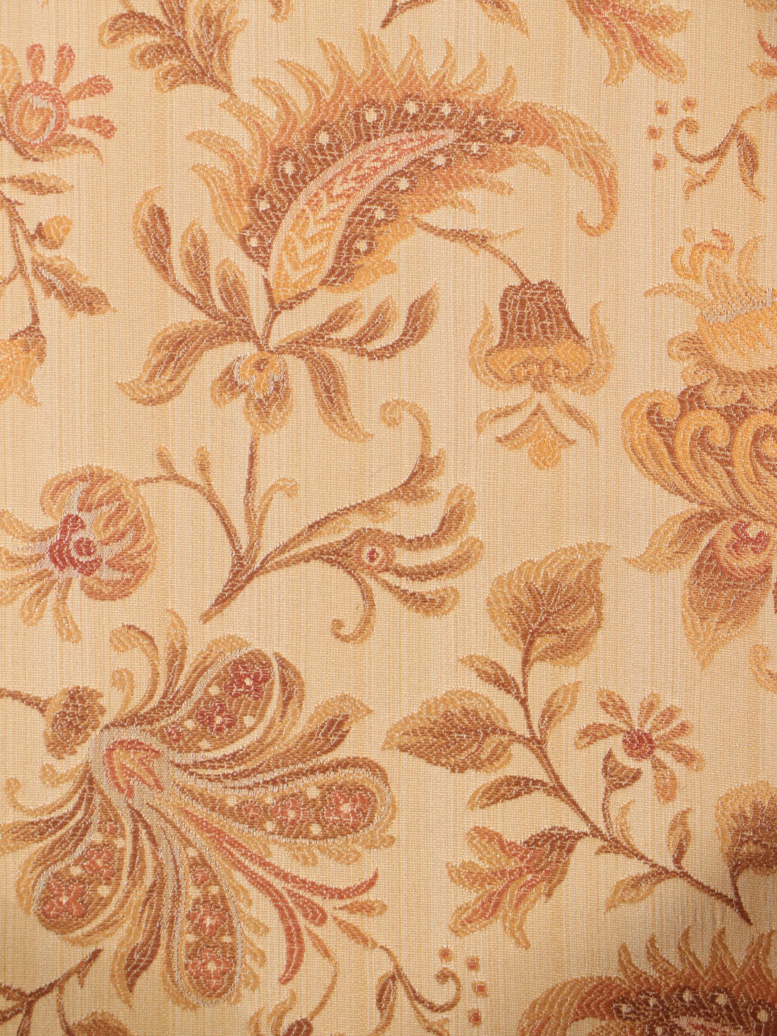 Pair of Queen Anne Style Damask Wingback Armchairs with Ottoman