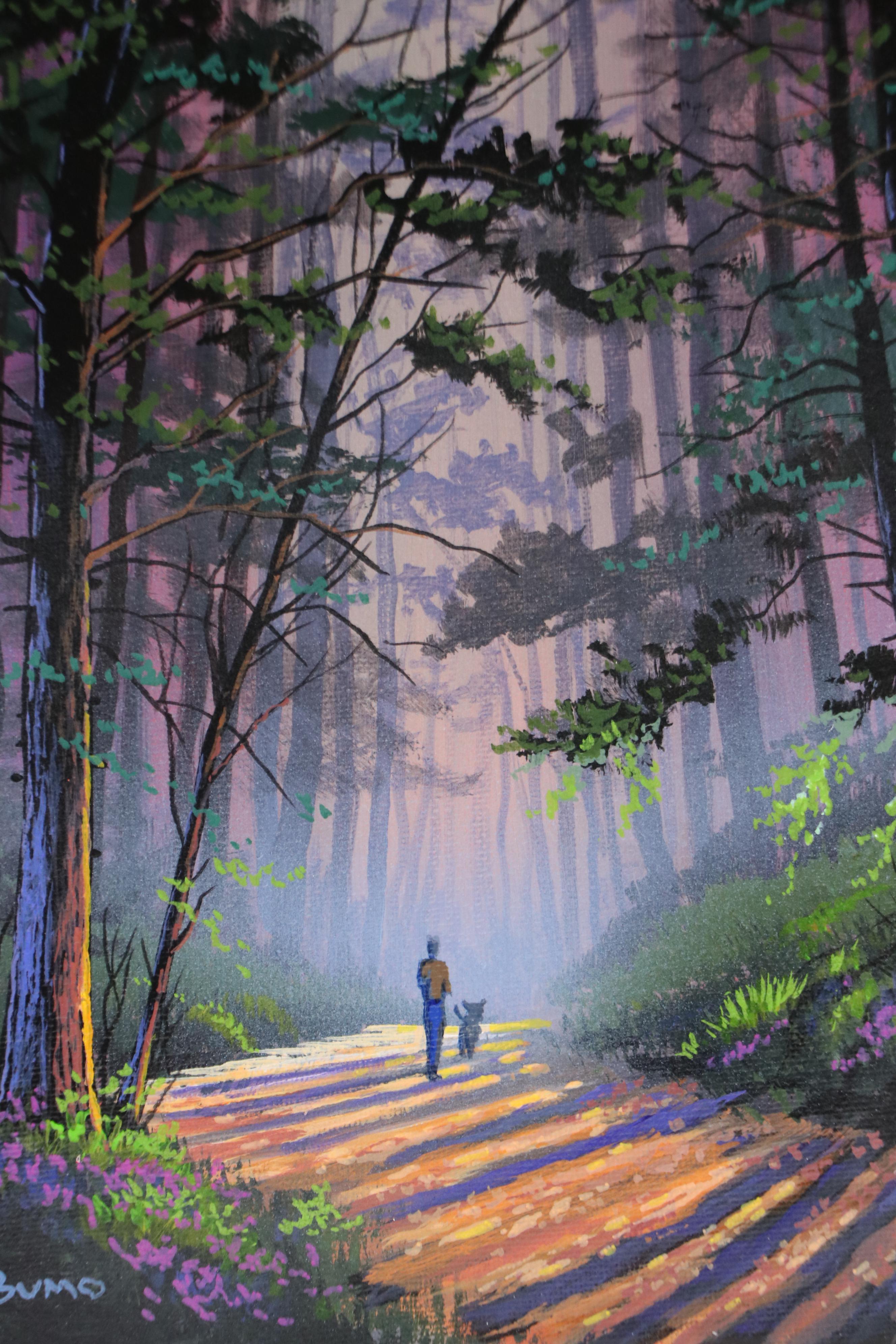 Doug "Bumo" Johnpeer Sunset Landscape Oil Painting "Dog Walker," 2025