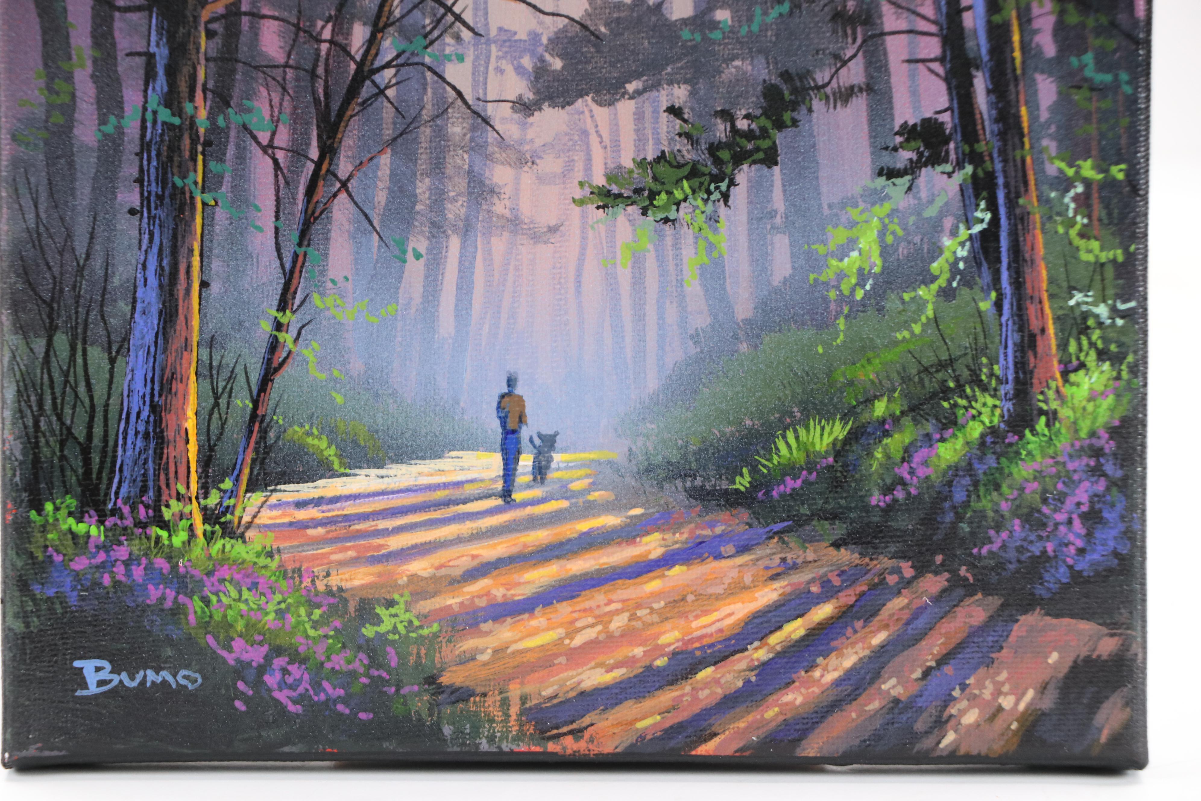 Doug "Bumo" Johnpeer Sunset Landscape Oil Painting "Dog Walker," 2025