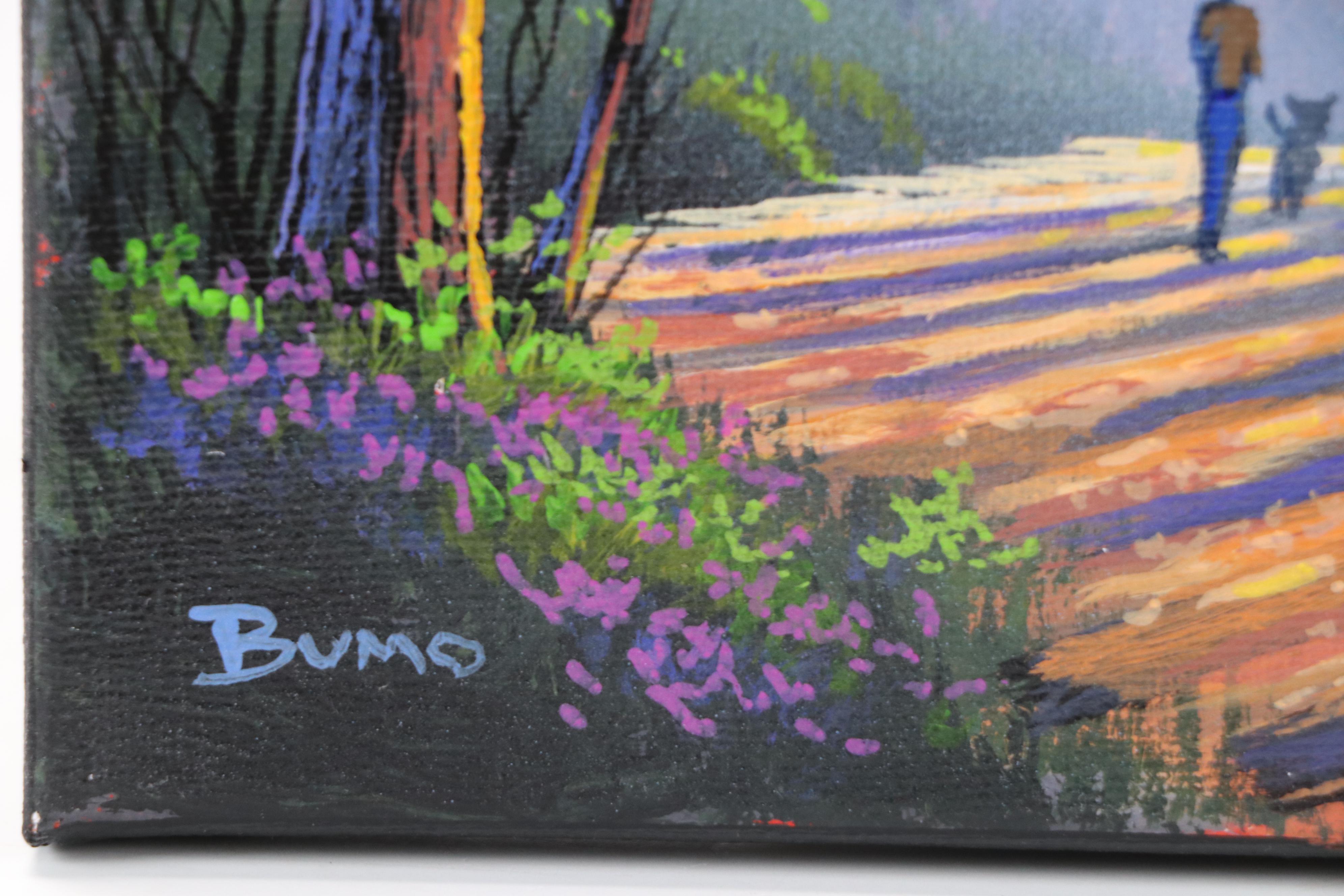 Doug "Bumo" Johnpeer Sunset Landscape Oil Painting "Dog Walker," 2025