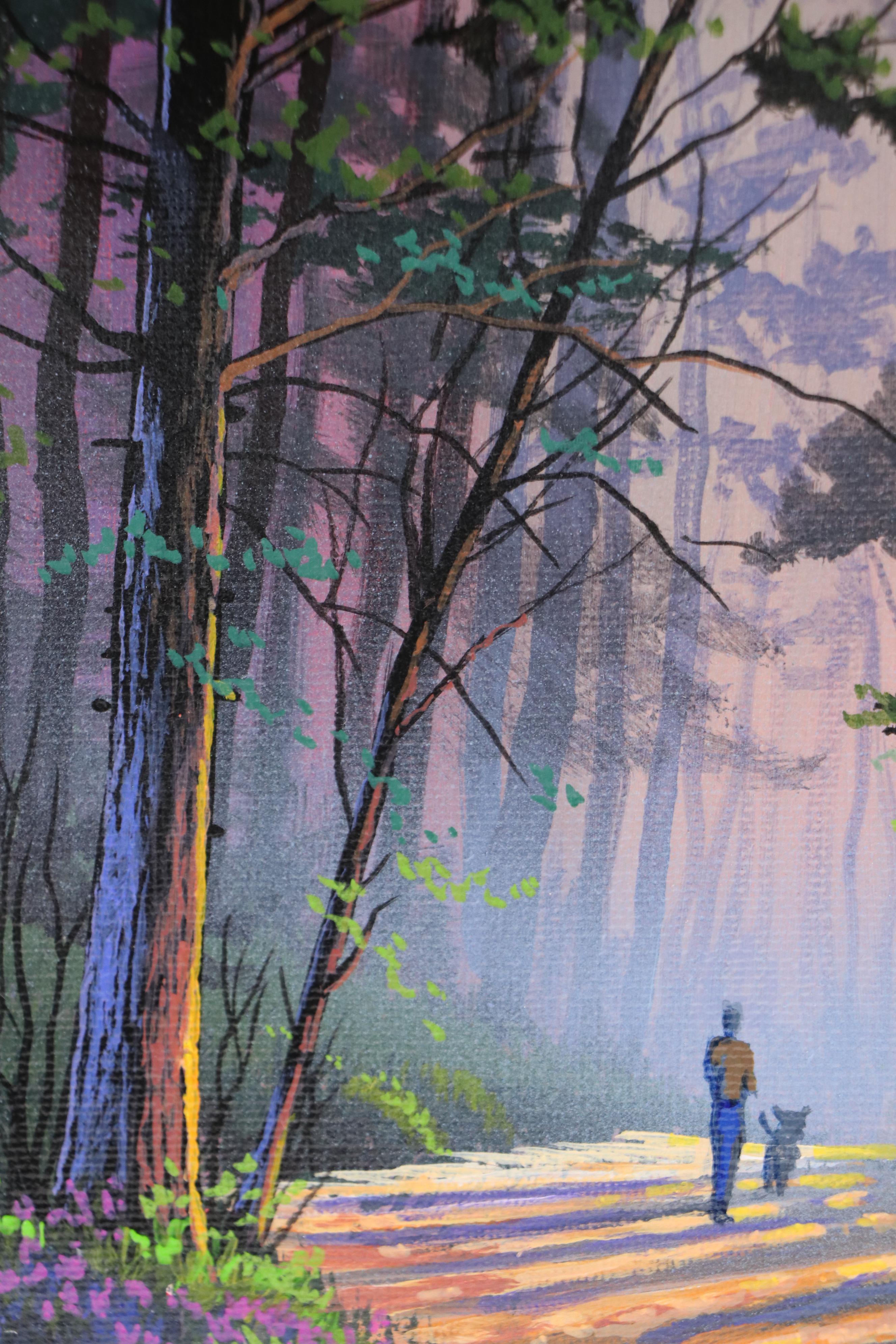 Doug "Bumo" Johnpeer Sunset Landscape Oil Painting "Dog Walker," 2025