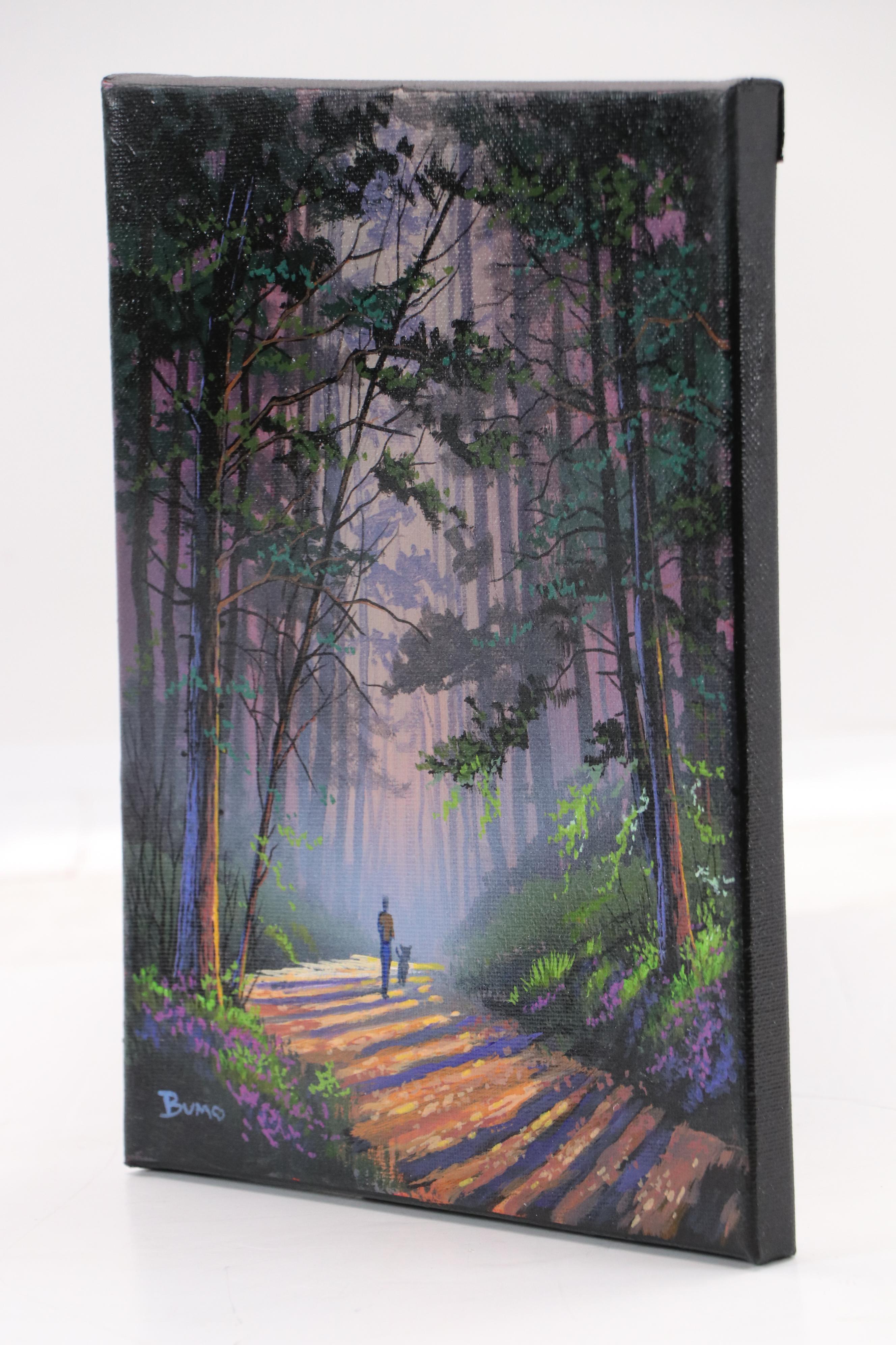 Doug "Bumo" Johnpeer Sunset Landscape Oil Painting "Dog Walker," 2025