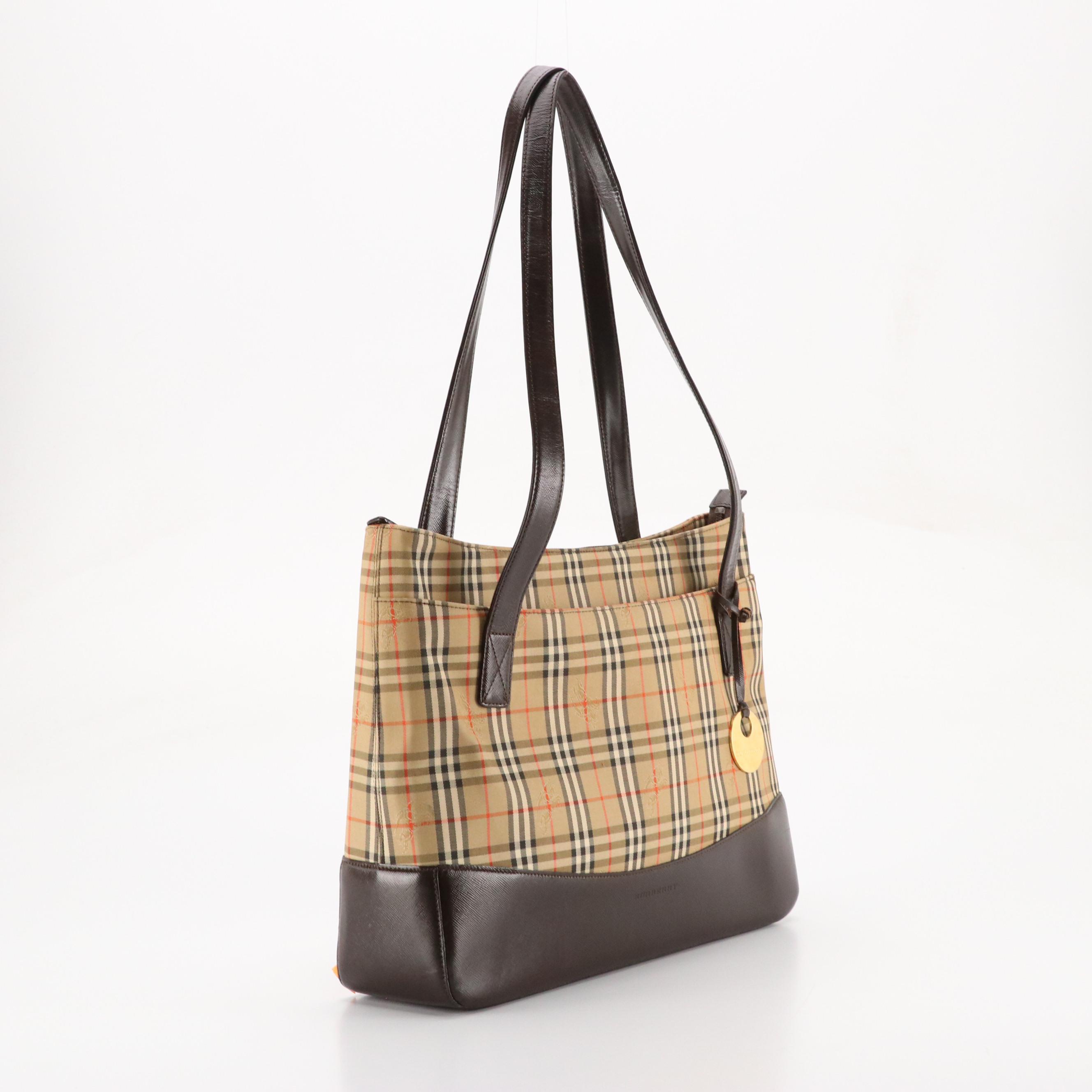 Burberry Shoulder Bag in Haymarket Check Canvas and Dark Brown Leather Trim